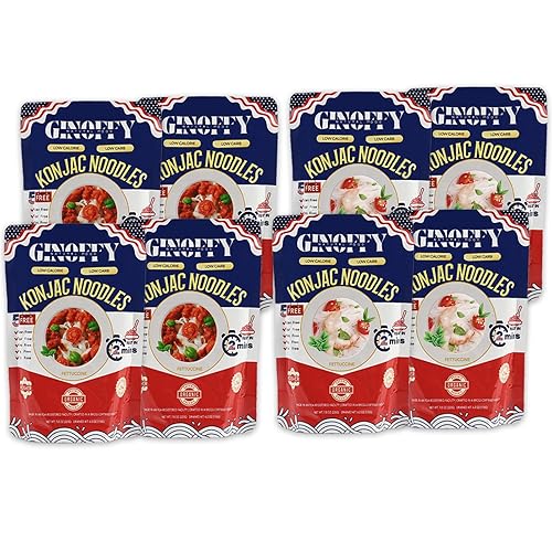 Ginoffy Konjac Noodles Gluten Free Noodles Two Types 62.4 OZ(Pack of 8)| 4 Fettuccine & 4 Angel Hair Shirataki Noodles Organic Low Calorie Spaghetti