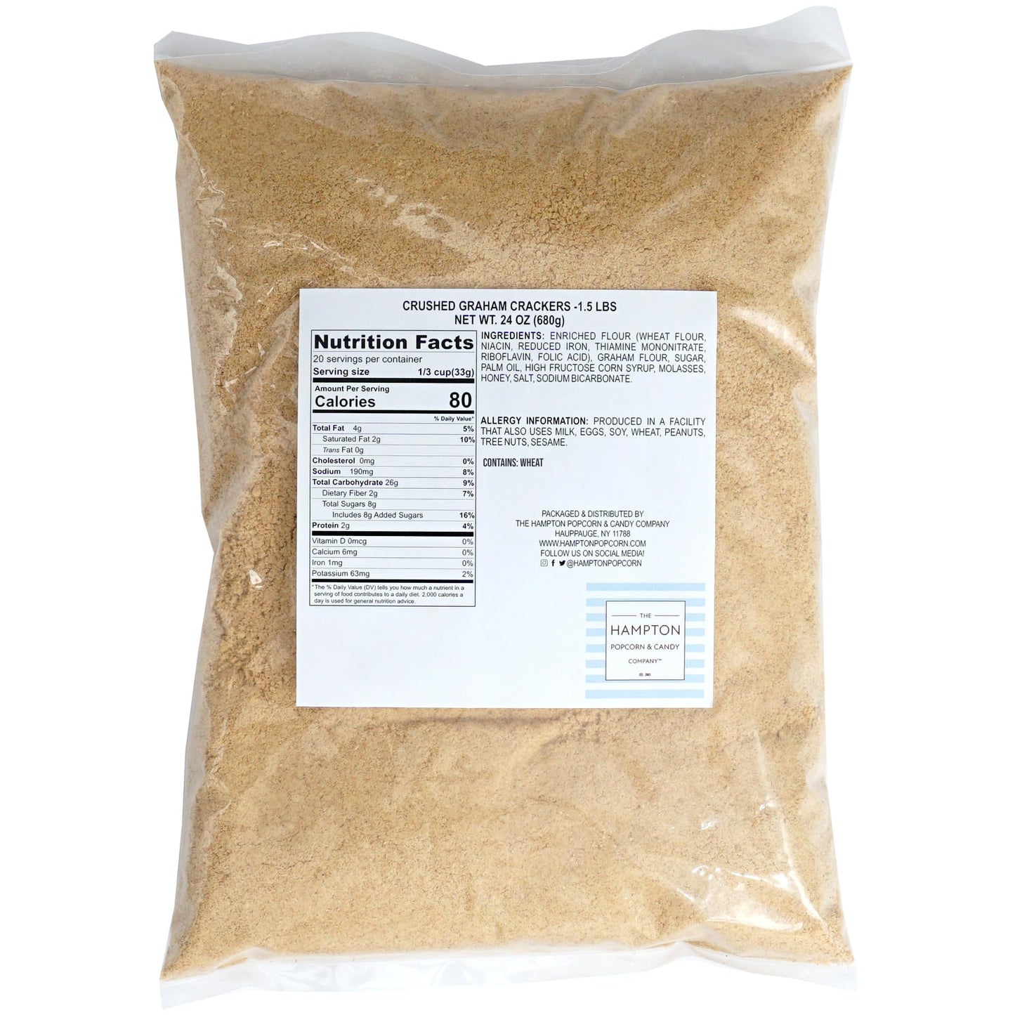 Graham Cracker Crumbs, 1.5 Pound Bulk Bag, Crushed Graham Cracker Ice Cream Topping, Baking, Desserts & More, The Hampton Popcorn & Candy Company