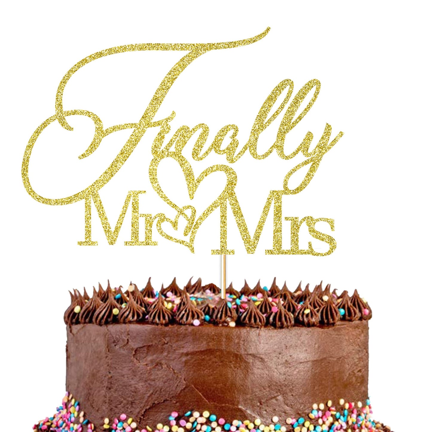 Finally Mr & Mrs Cake Topper,Wedding Anniversary Bridal Shower Party Decorations,Romantic Wedding Party Decorative Cake Toppers (golden)