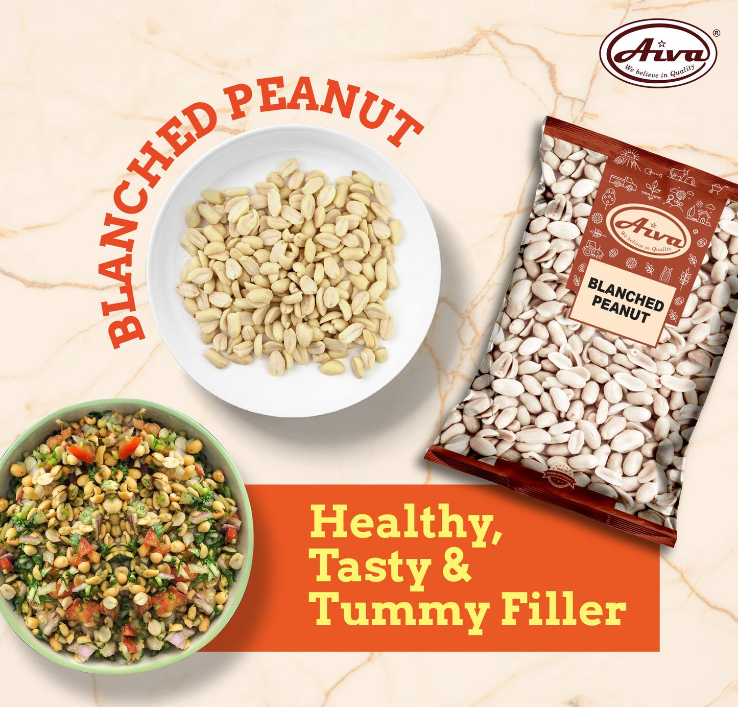 Aiva Blanched Peanuts Skinless, Blanched Raw, Uncooked Gourmet Quality Nut USA Grown 2 LB