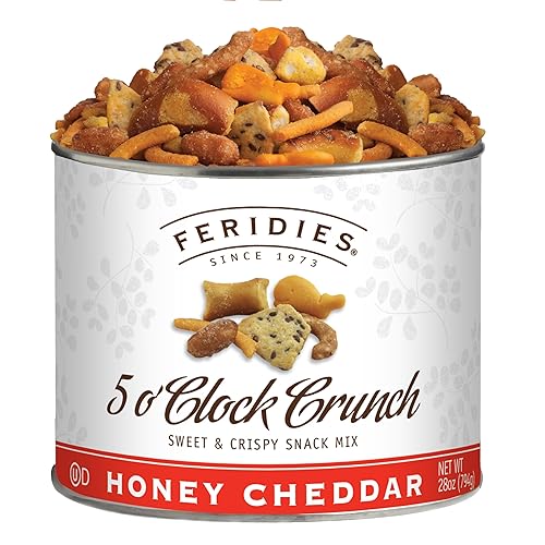 FERIDIES 5 O'Clock Crunch Snack Mix, Honey Cheddar, 28 Ounce Can