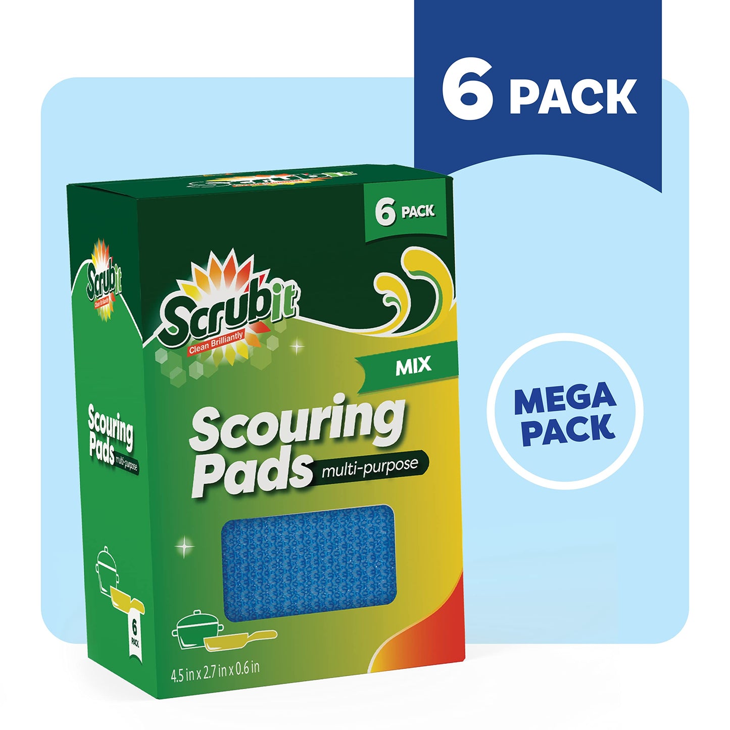 SCRUBIT Multi-Purpose Scouring Pad - Non-Scratch Cleaning Sponges for Pots, Pans, Dishes, Utensils & Non-Stick Cookware - Scrubbing Pads Use