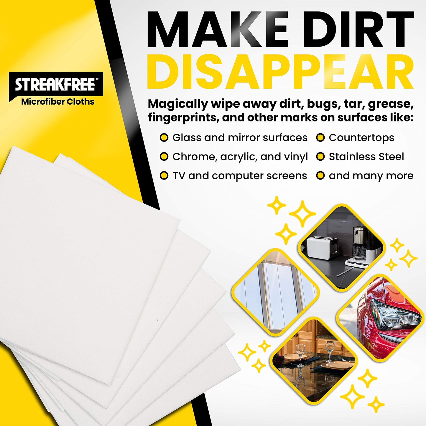 StreakFree Microfiber Glass Cleaning Cloths - 5 Pack 16x16 Lint Free Window & Mirror Cloths - Just Add Water, No Chemicals, Streak-Free Shine