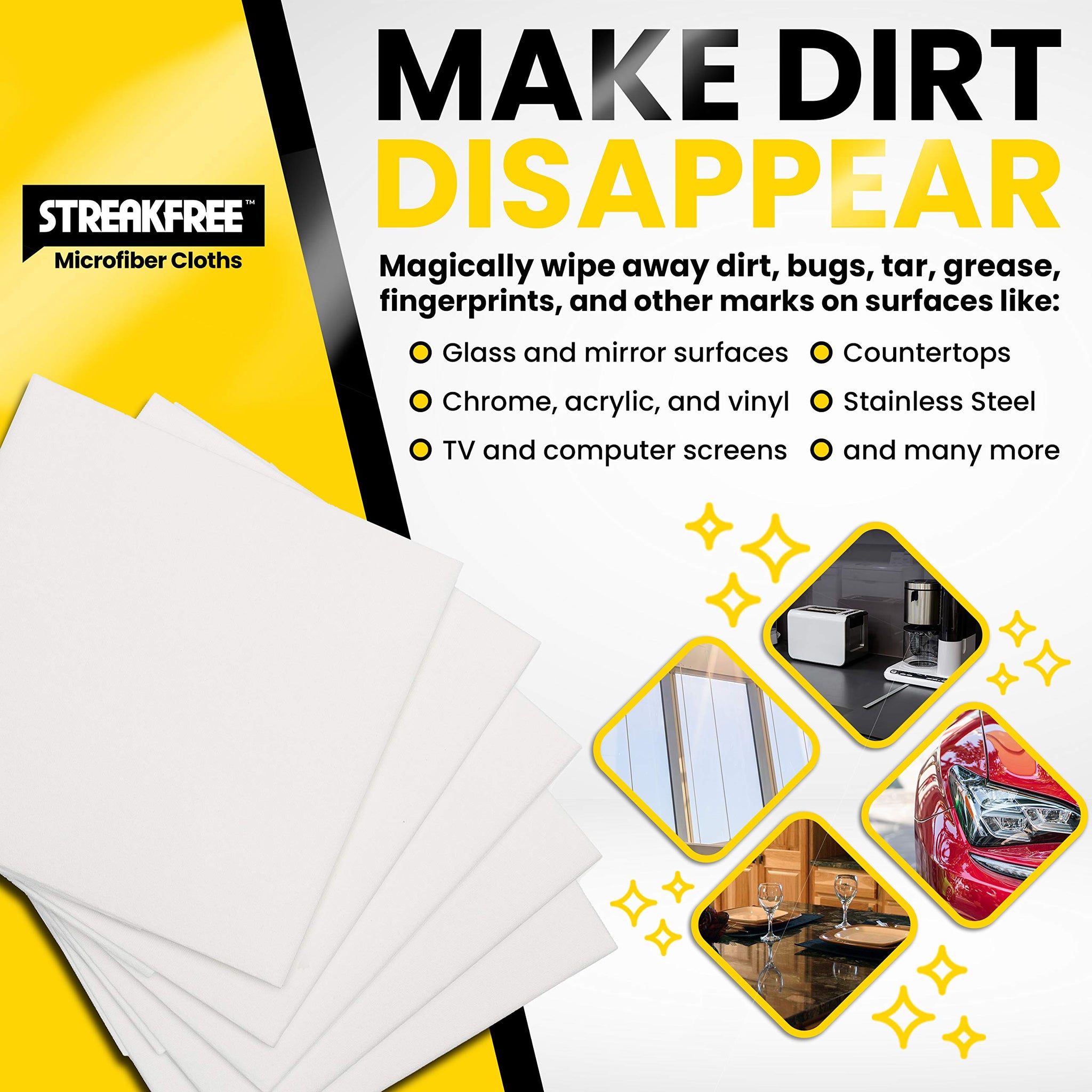 StreakFree Microfiber Glass Cleaning Cloths - 5 Pack 16x16 Lint Free Window & Mirror Cloths - Just Add Water, No Chemicals, Streak-Free Shine