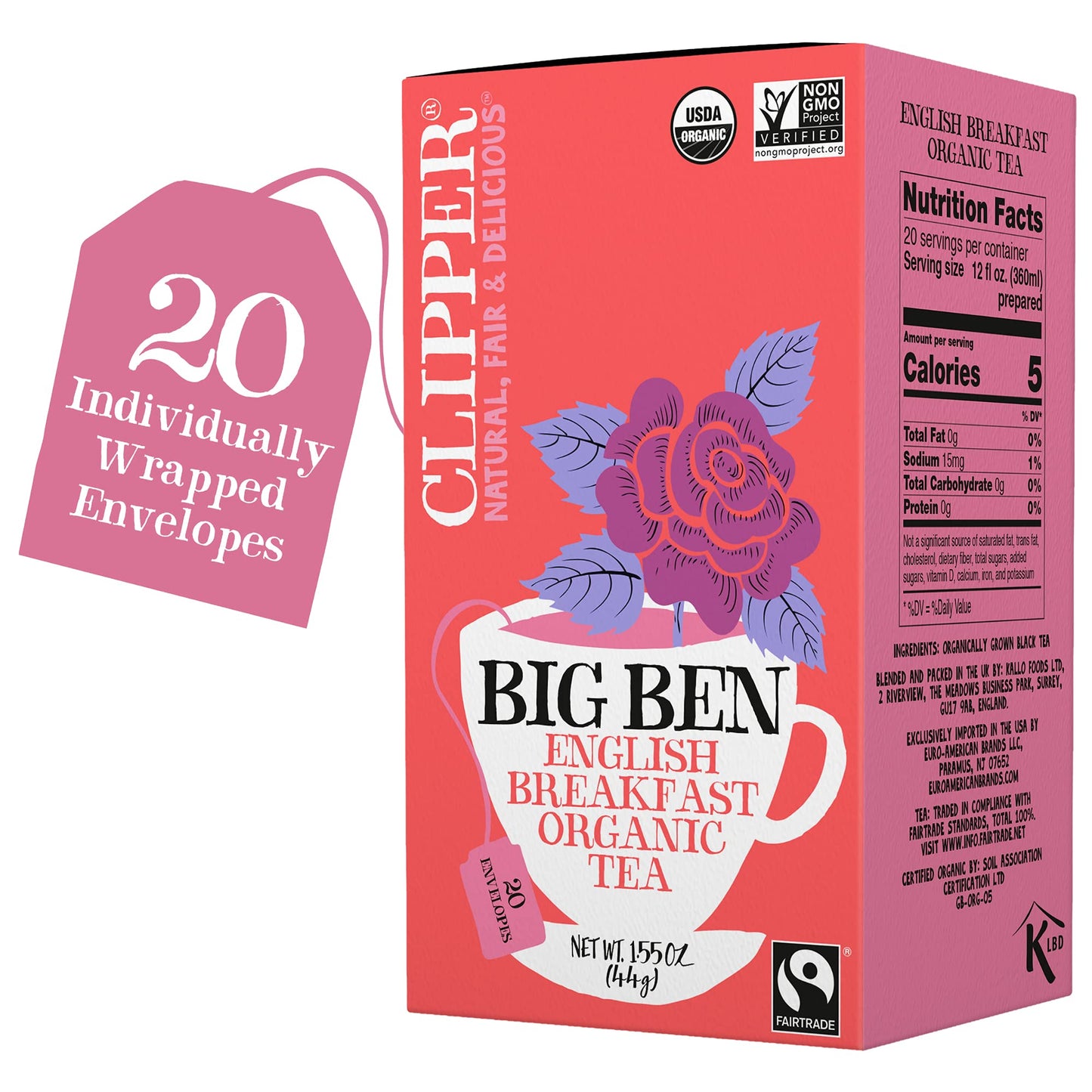 Clipper Organic Breakfast Tea, Big Ben, 20 Count, 6 Boxes