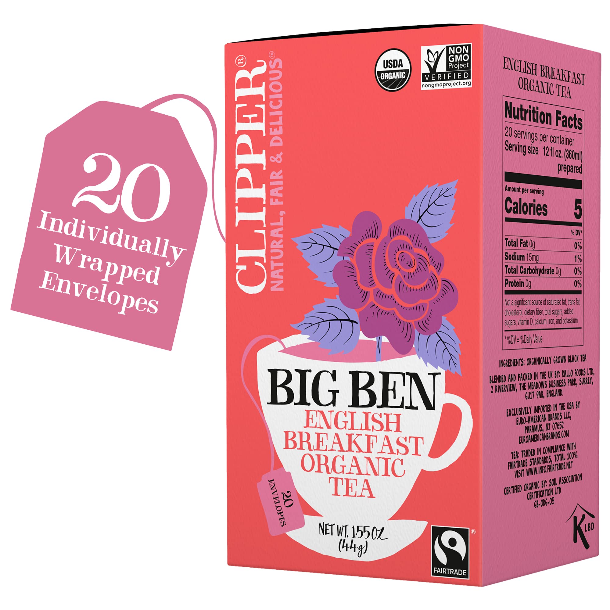 Clipper Organic Breakfast Tea, Big Ben, 20 Count, 6 Boxes