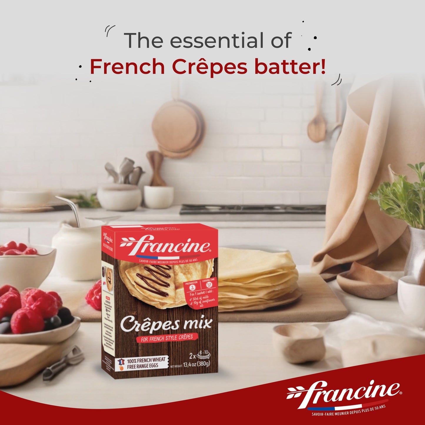 Francine French Crepe Mix - Makes 20 French Crepes | Just Add Water, Imported from France, 13 oz