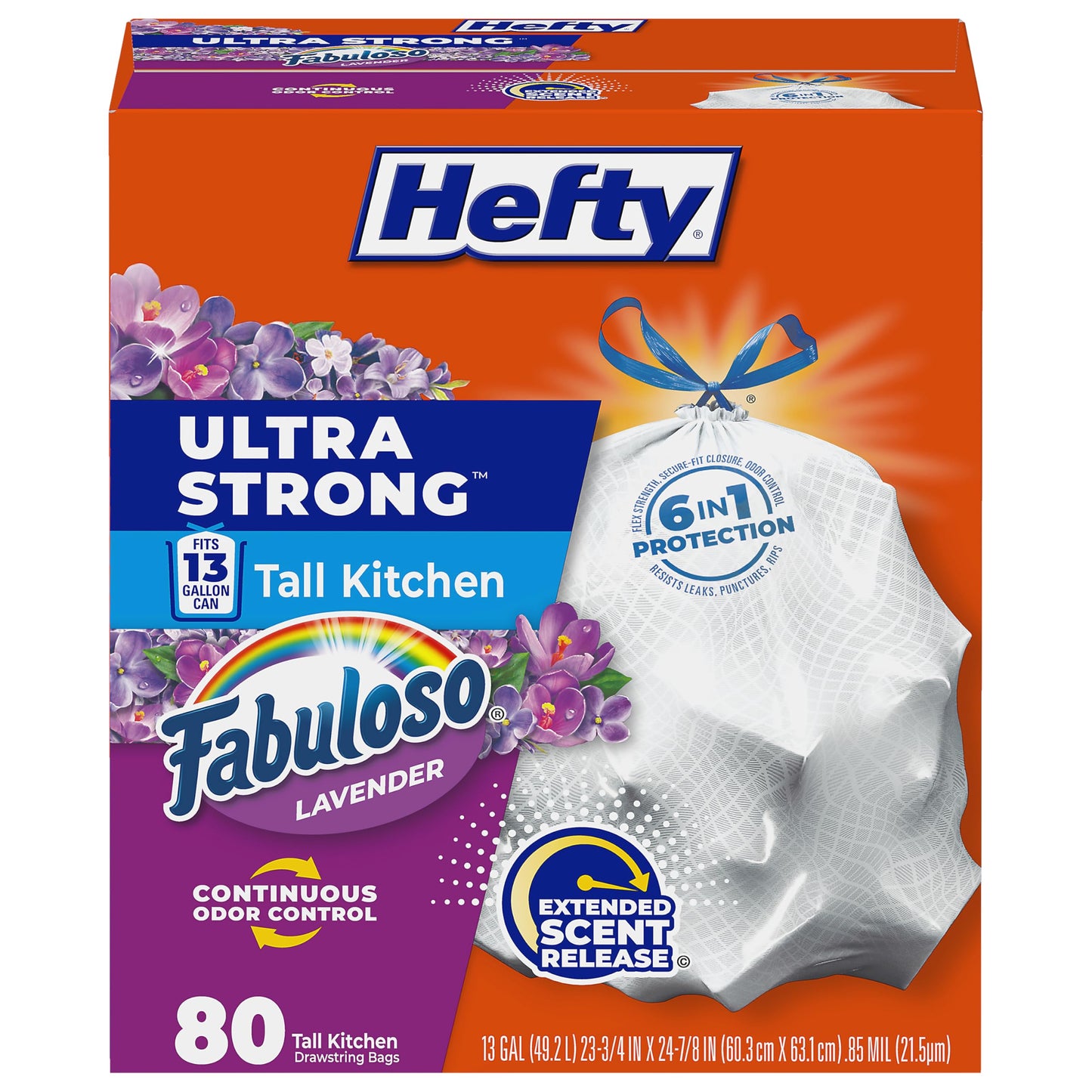 Hefty Ultra Strong 13 Gallon Trash Bags, Tall Kitchen Trash Bags 13 Gallon Size, Resist Leaks, Punctures, and Rips, Continuous Odor Control, White