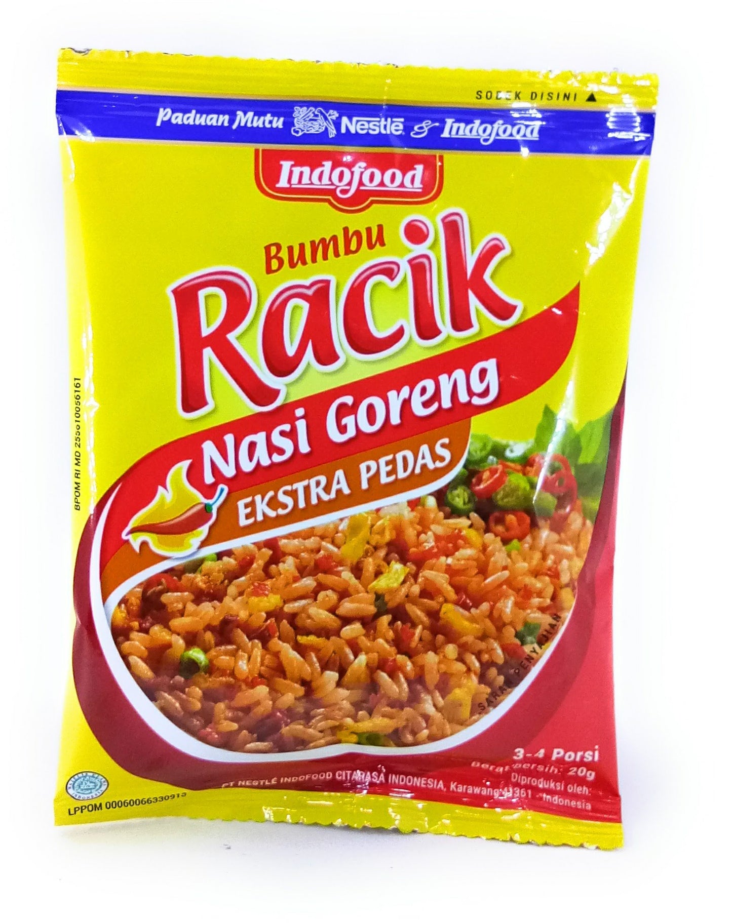 Indofood Racik Nasi Goreng Extra Pedas (Hot Spicy Frid Rice), 20 Gram (10 Sachets)