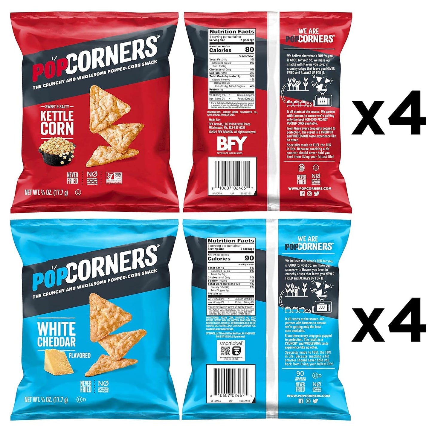 Popcorners Snacks Gluten Free Chips, 2 Flavor Variety Pack, 0.625oz Bags (8 Pack)