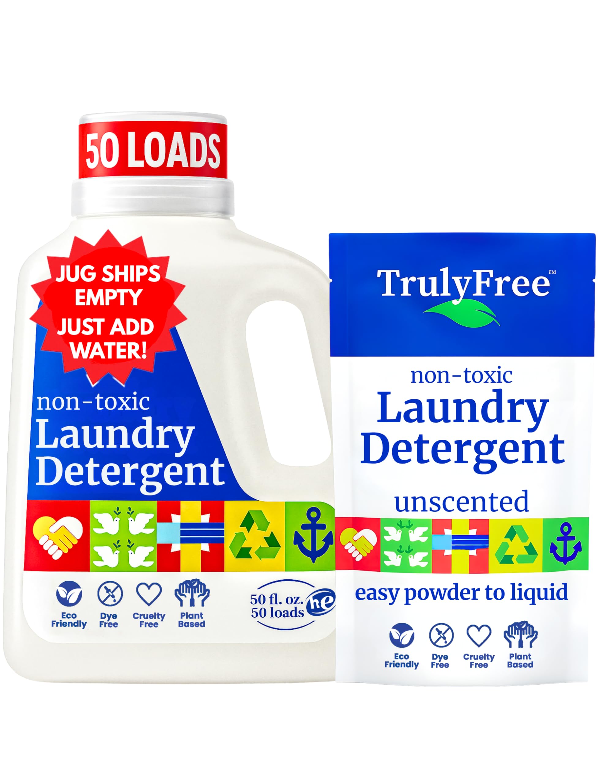 Truly Free Natural Laundry Detergent for Sensitive Skin | Eco Friendly, Plant Based, Baby Clothes Safe | Clean & Easy Powder to Liquid, 1 Pack