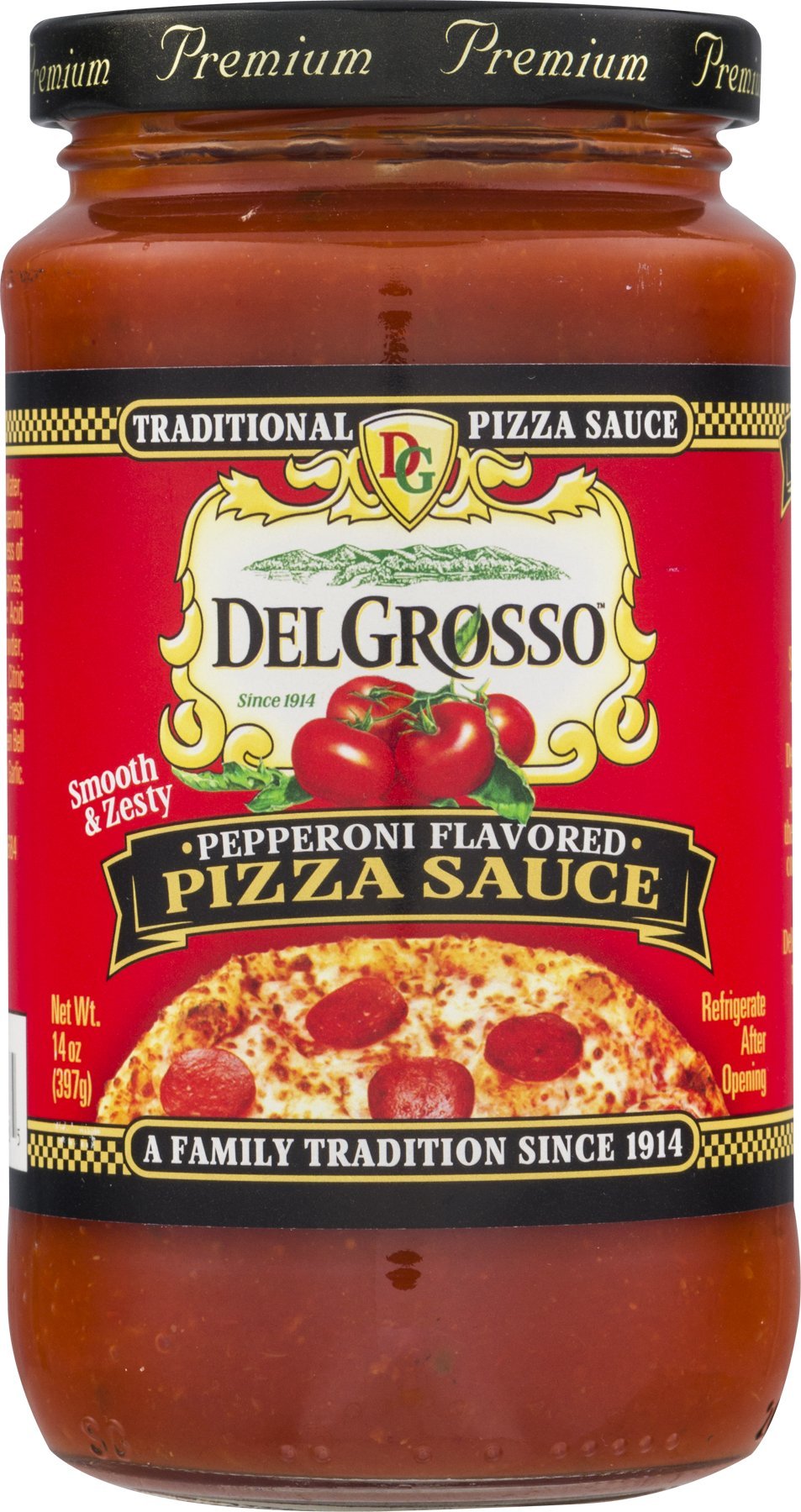 Delgrosso, Pepperoni Flavored Traditional Pizza Sauce, 14 Ounce