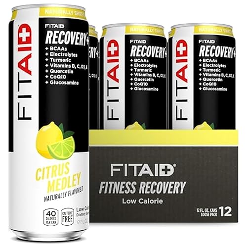 FITAID Recovery Blend, BCAAs, Vitamin B6, B12, Glucosamine, Electrolytes, 100% Clean, Paleo, B-Complex, Citrus Medley, No Sucralose, 12-oz. cans (Pack
