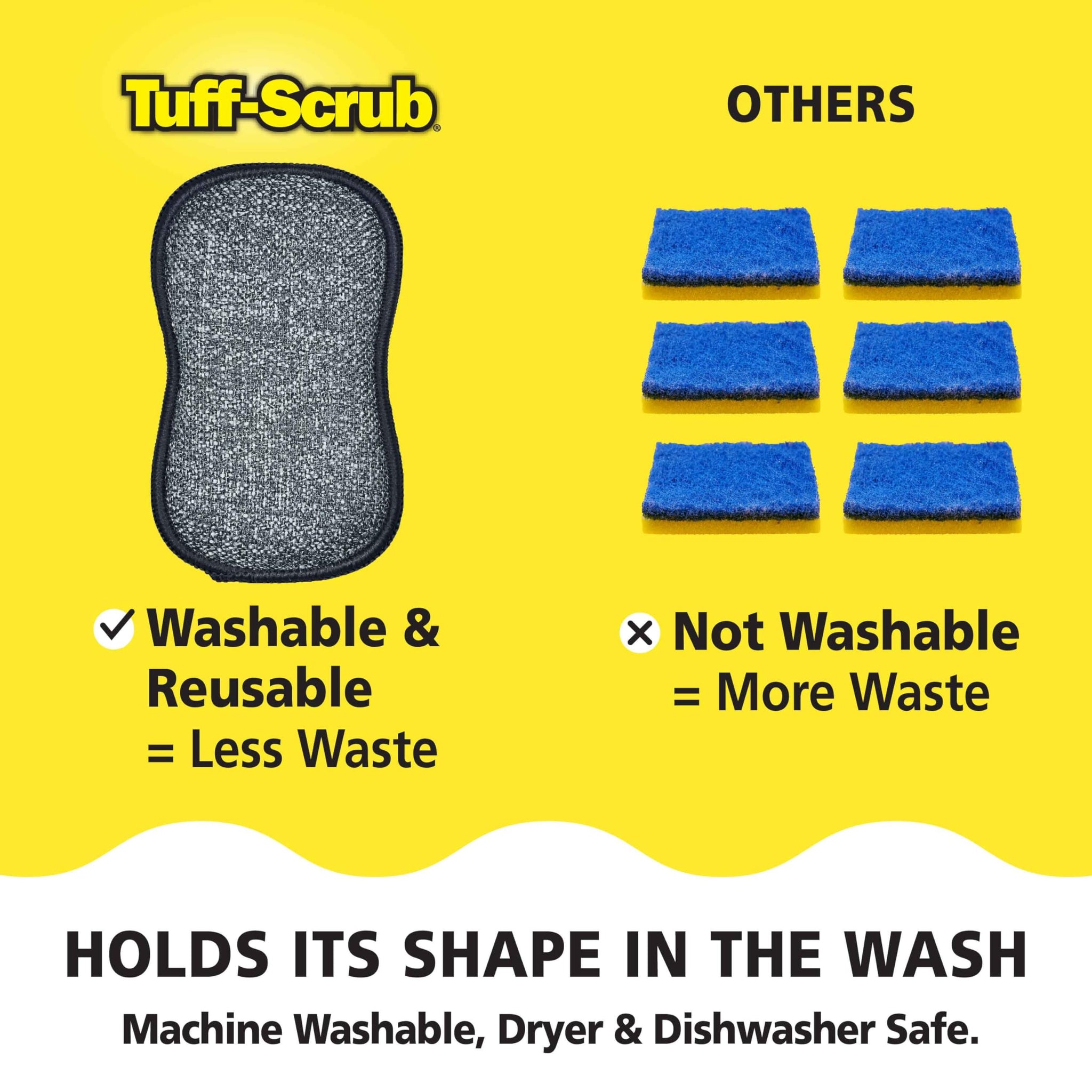 Fresh Tuff-Scrub Microfiber Scrub-N-Wipe Sponge Pads, Fabric with SILVADUR Odor Control and Charcoal-Infused Foam, 6-Pack Green Large Pads