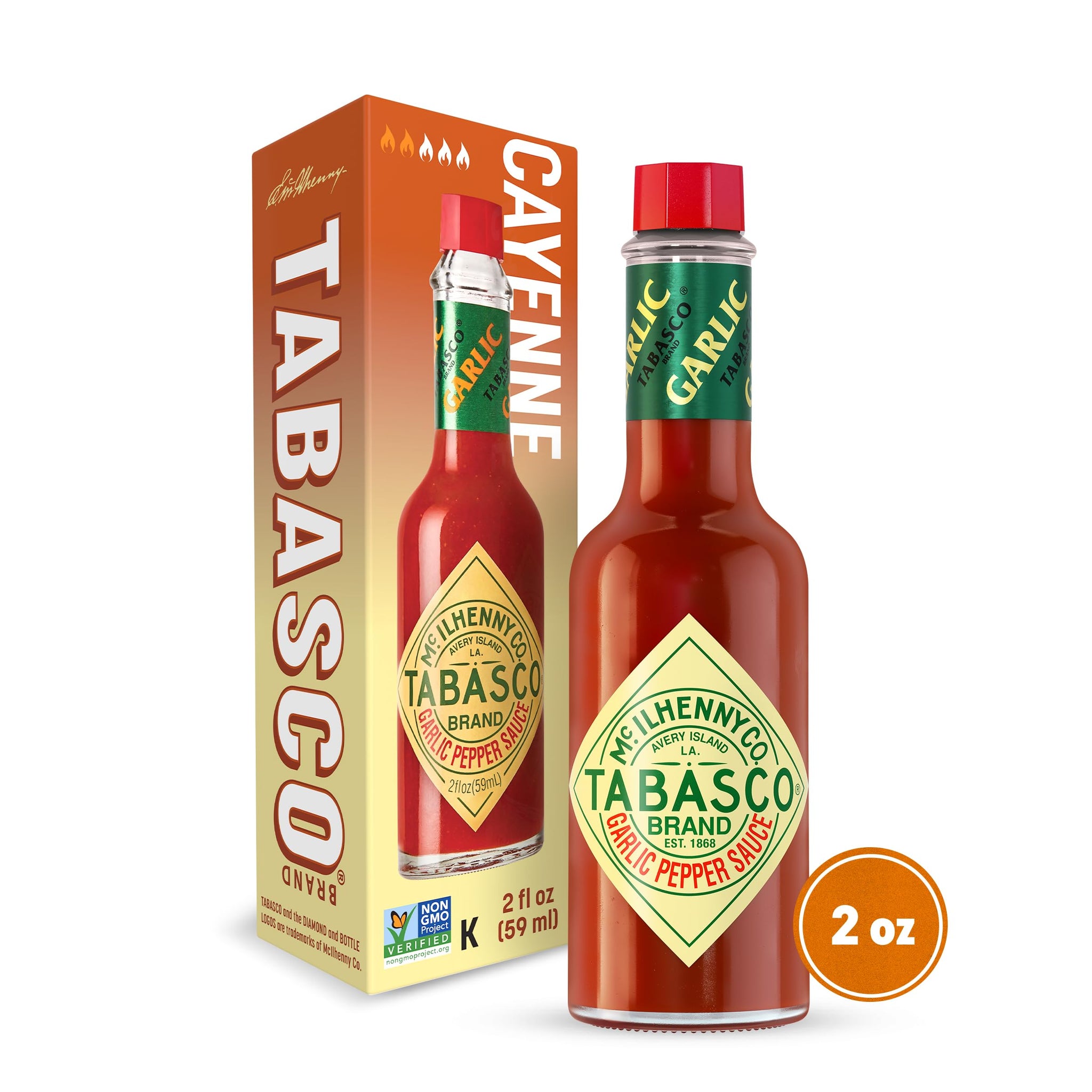 TABASCO Brand Cayenne Garlic Pepper Sauce, Mild Hot Sauce, Glass Bottle, Smoky & Zesty Blend with Savory Garlic, Bold Flavor, Great for Italian Dishes