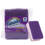 Fabuloso Scratch-Free Kitchen Dish Sponges, Purple Cellulose Scrubber Sponge with Scouring Pad for Dishes, Pots, Pans, Counters and Sinks, Tough on