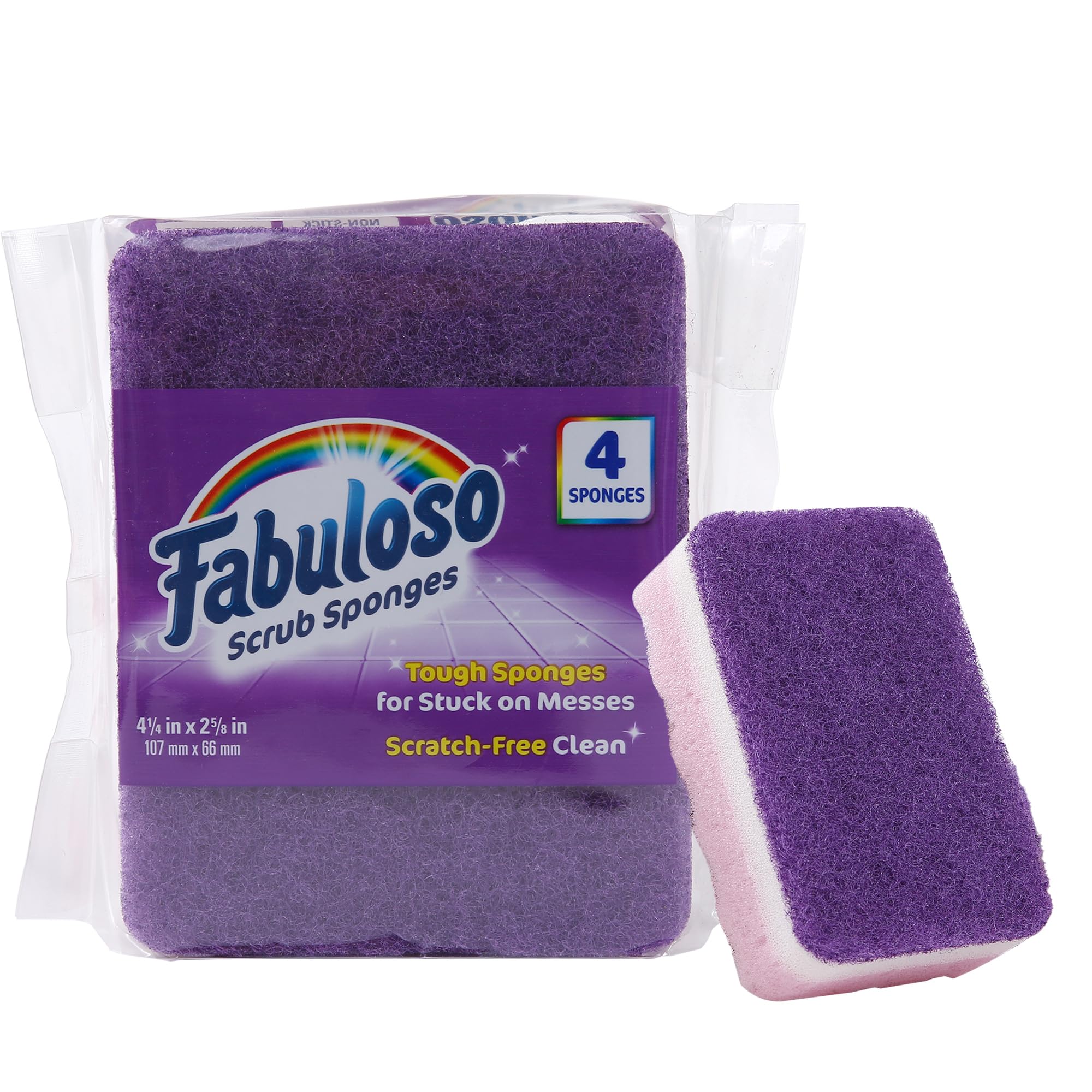 Fabuloso Scratch-Free Kitchen Dish Sponges, Purple Cellulose Scrubber Sponge with Scouring Pad for Dishes, Pots, Pans, Counters and Sinks, Tough on