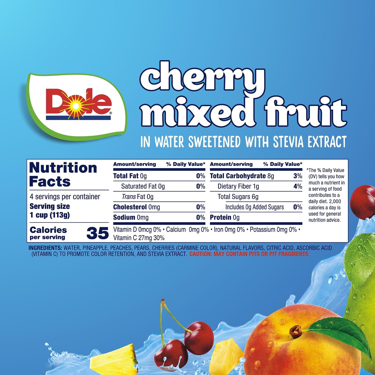 Dole Cherry Mixed Fruit with No Sugar Added^^ - Dole Fruit Bowls Snacks - 4 oz Fruit Bowls - 4 Pack