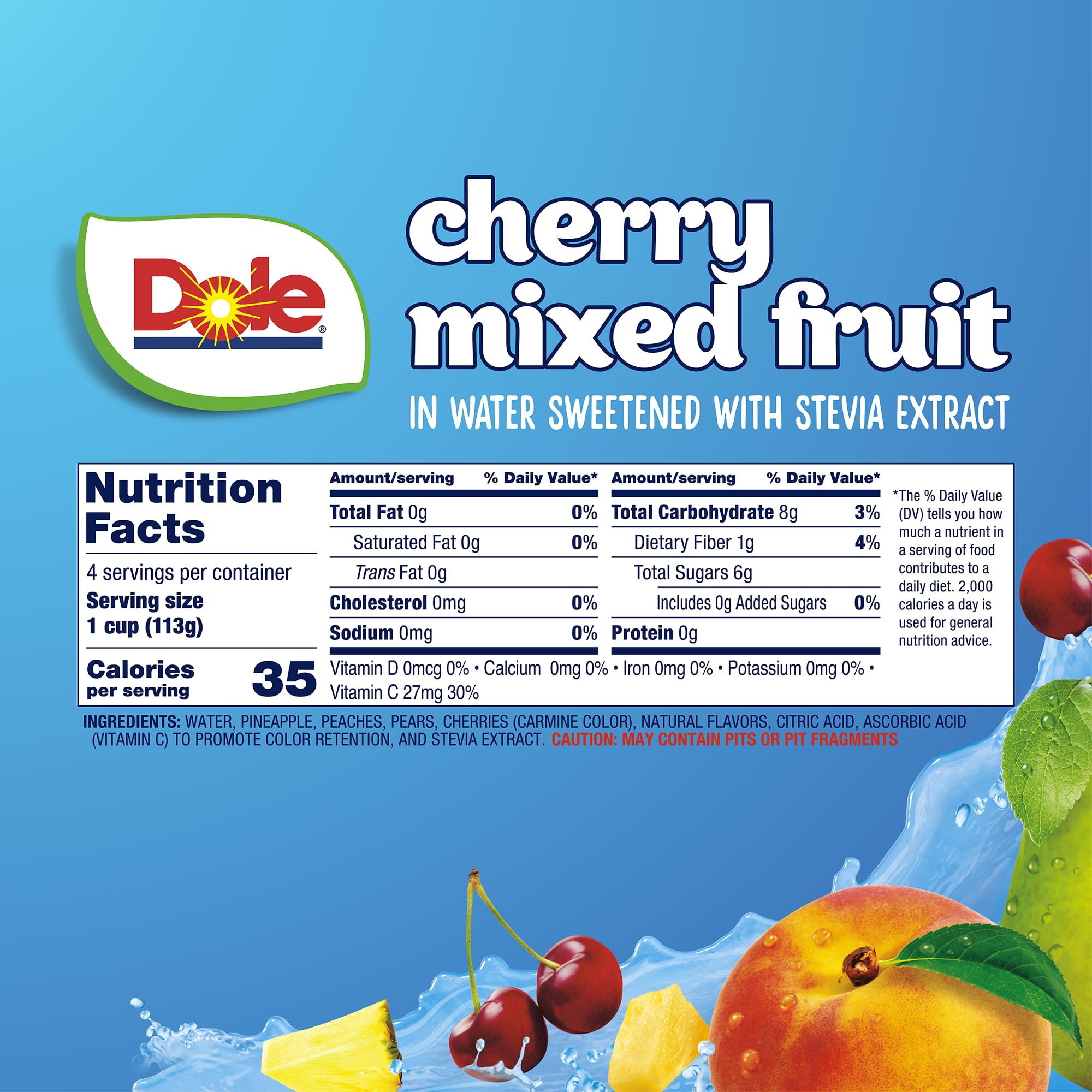 Dole Cherry Mixed Fruit with No Sugar Added^^ - Dole Fruit Bowls Snacks - 4 oz Fruit Bowls - 4 Pack