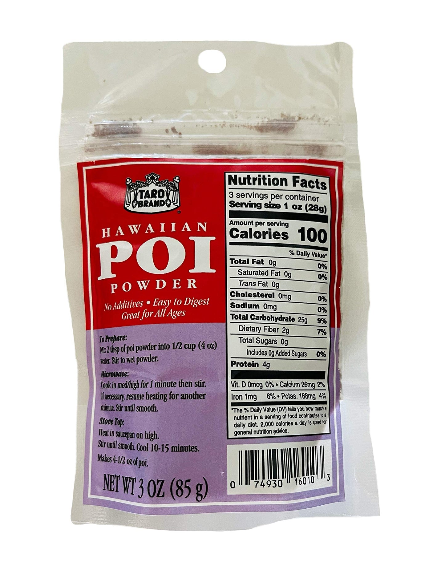 Hawaiian Poi Powder 3oz - Made in Hawaii From Hawaiian Taro - 4 PACK