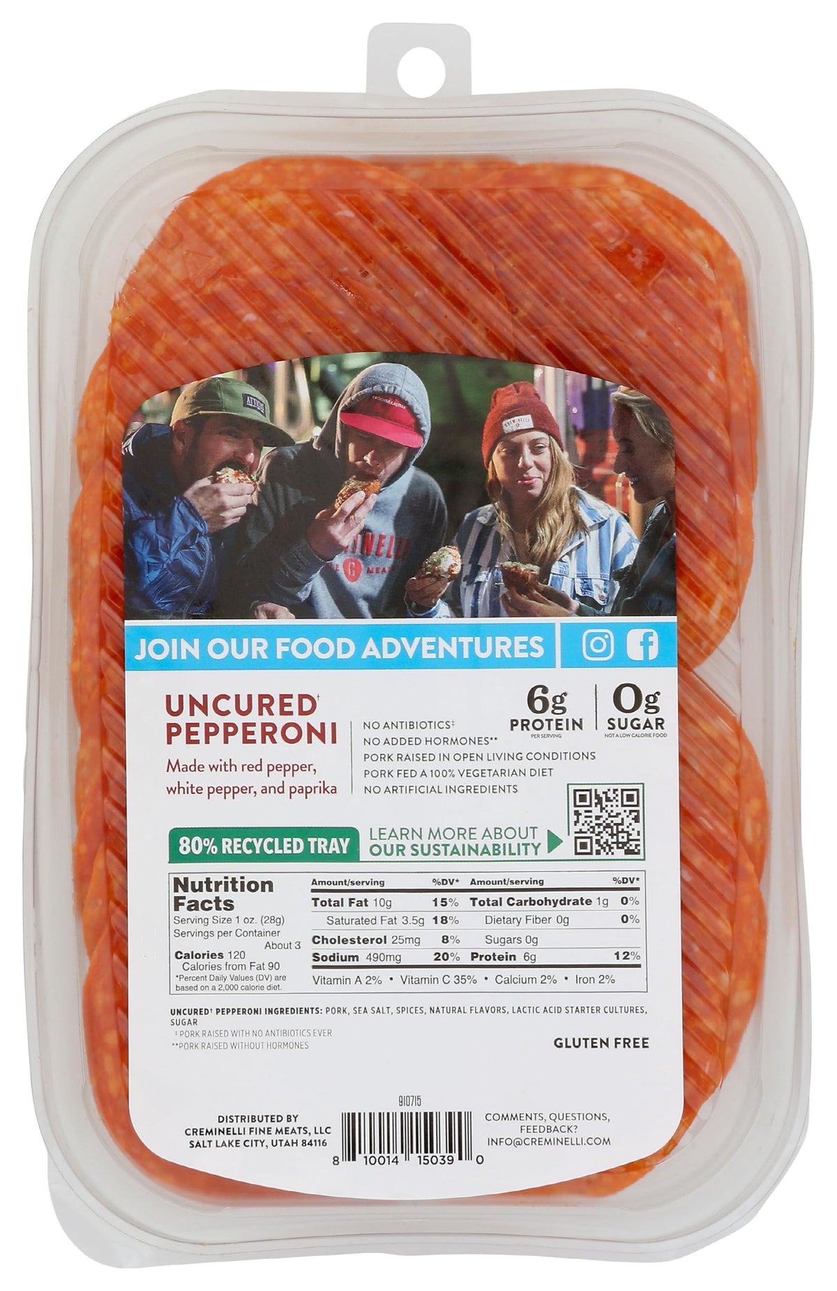 Creminelli, Pepperoni Sliced Tray, 2.7 Ounce