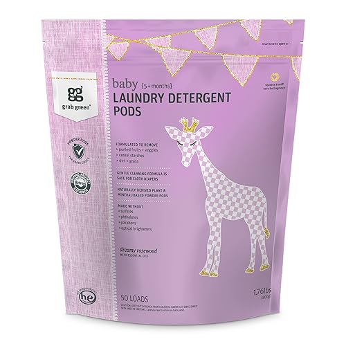 Grab Green Baby Laundry Detergent Pods, 50 Count, Dreamy Rosewood, Plant and Mineral Based, Formulated to Tackle Growing Baby (5 Months and Older)