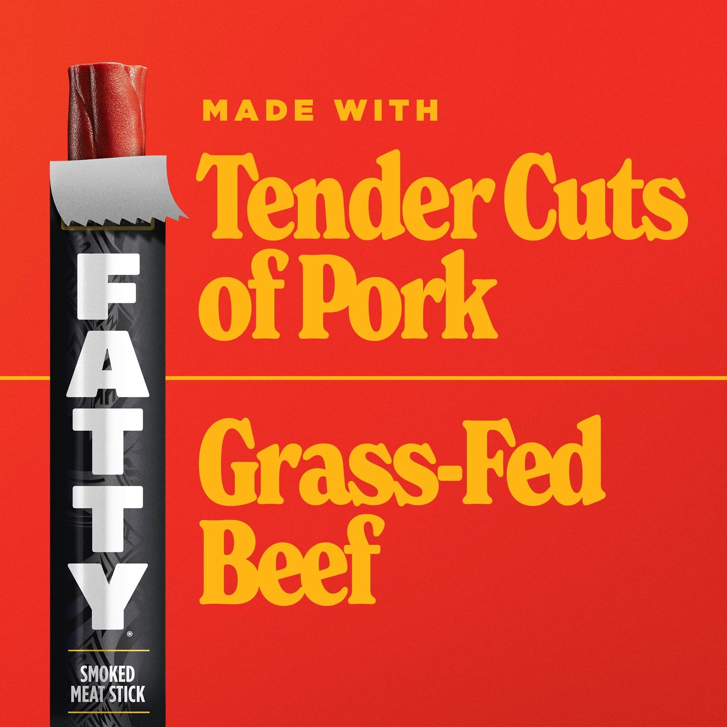 FATTY Meat Sticks, Made with Grass Fed Beef, Pork Raised Without Antibiotics, 13g Protein Per Stick, Original, 2 oz. (Pack of 5)