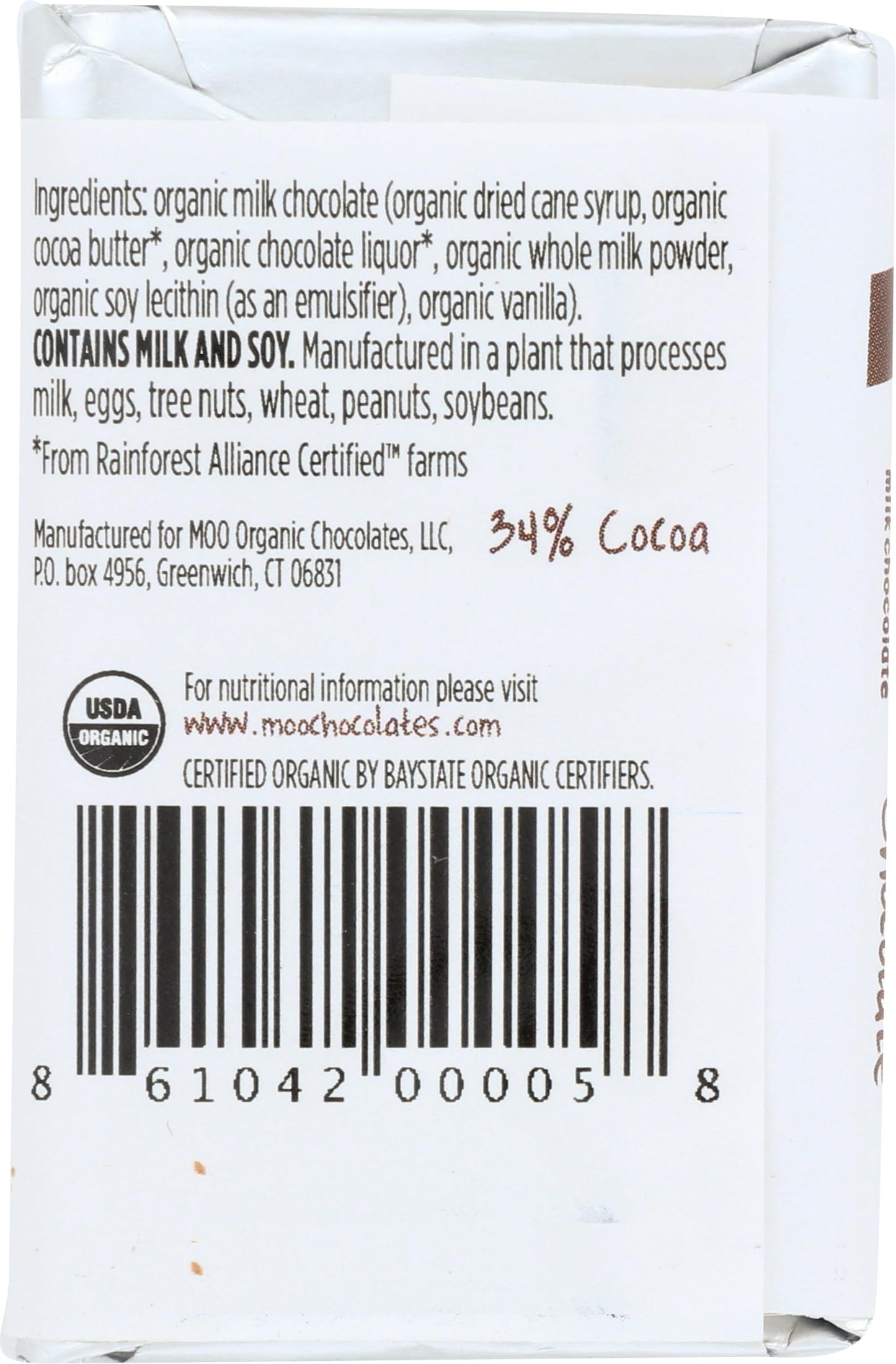 Moo Chocolate Organic Mini Milk Chocolate Bar, 0.7 OZ