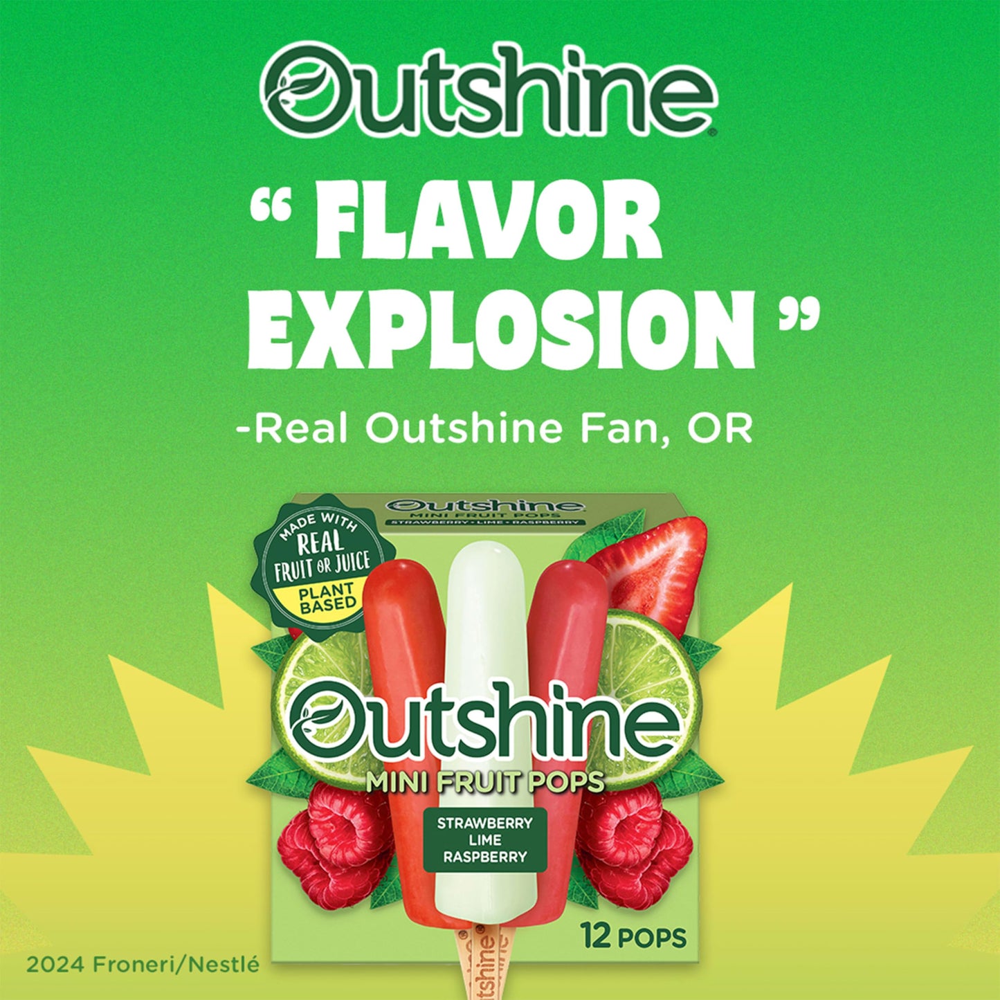 Outshine Fruit Ice Bars, Strawberry Lime & Raspberry, 18 Fl Oz Box