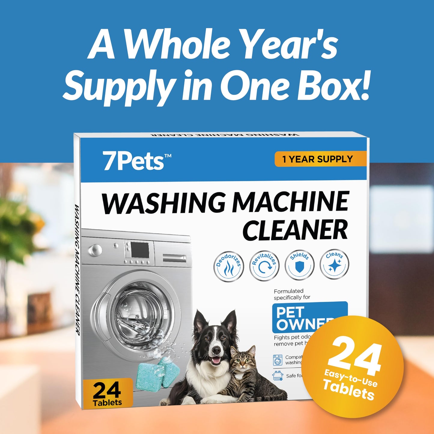Washing Machine Cleaner Tablets | 24 Count 1-Year Supply | Formulated for Pet Owners | Pet-Friendly Deep Descaler | HE, Top & Front Load | Septic Safe