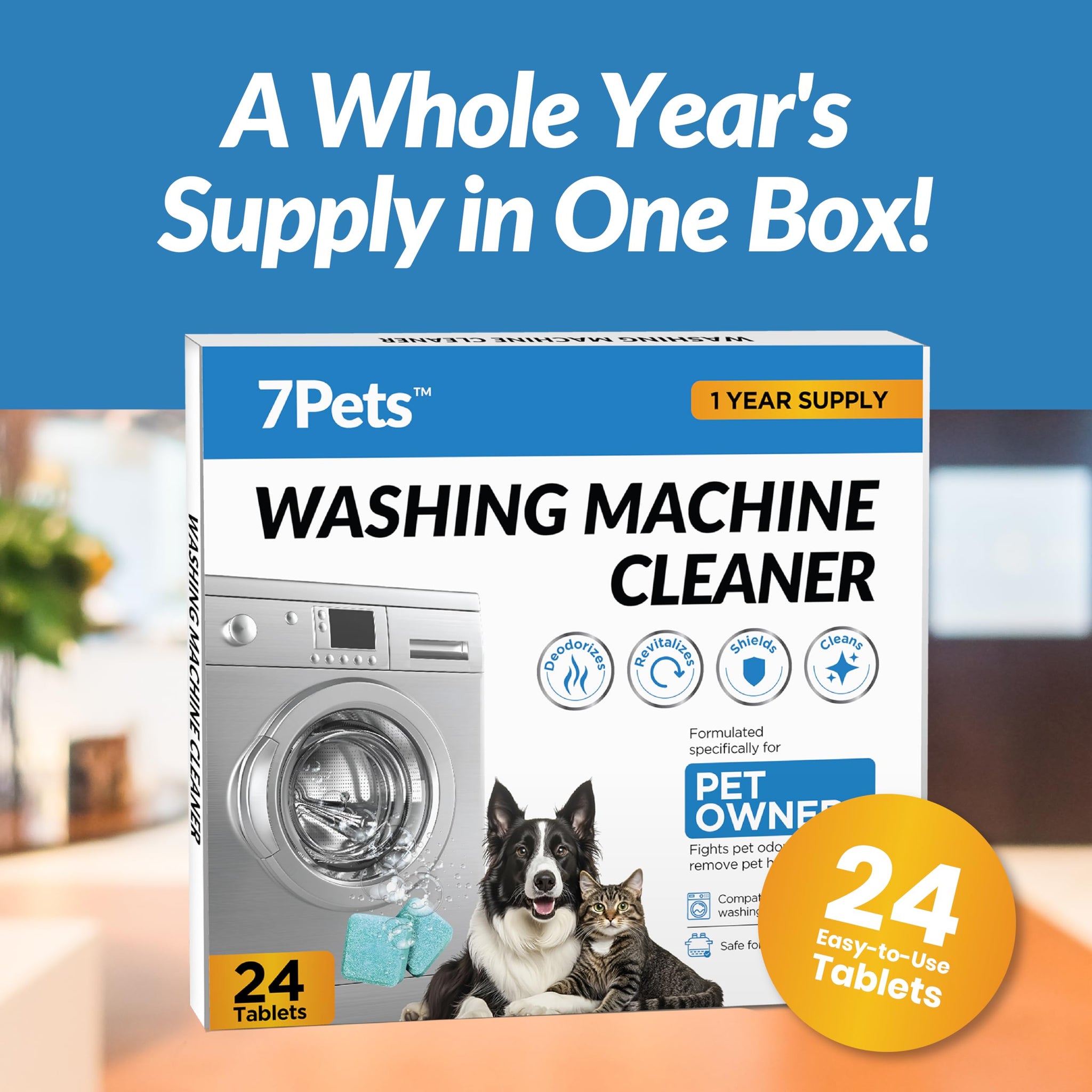 Washing Machine Cleaner Tablets | 24 Count 1-Year Supply | Formulated for Pet Owners | Pet-Friendly Deep Descaler | HE, Top & Front Load | Septic Safe