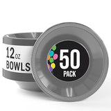 Party Solids 12 Oz Silver Plastic Bowls Disposable Bowls for Hot Food Soup 50 Pcs - For Soup, Salad, Cereal, Desserts & Party Supplies