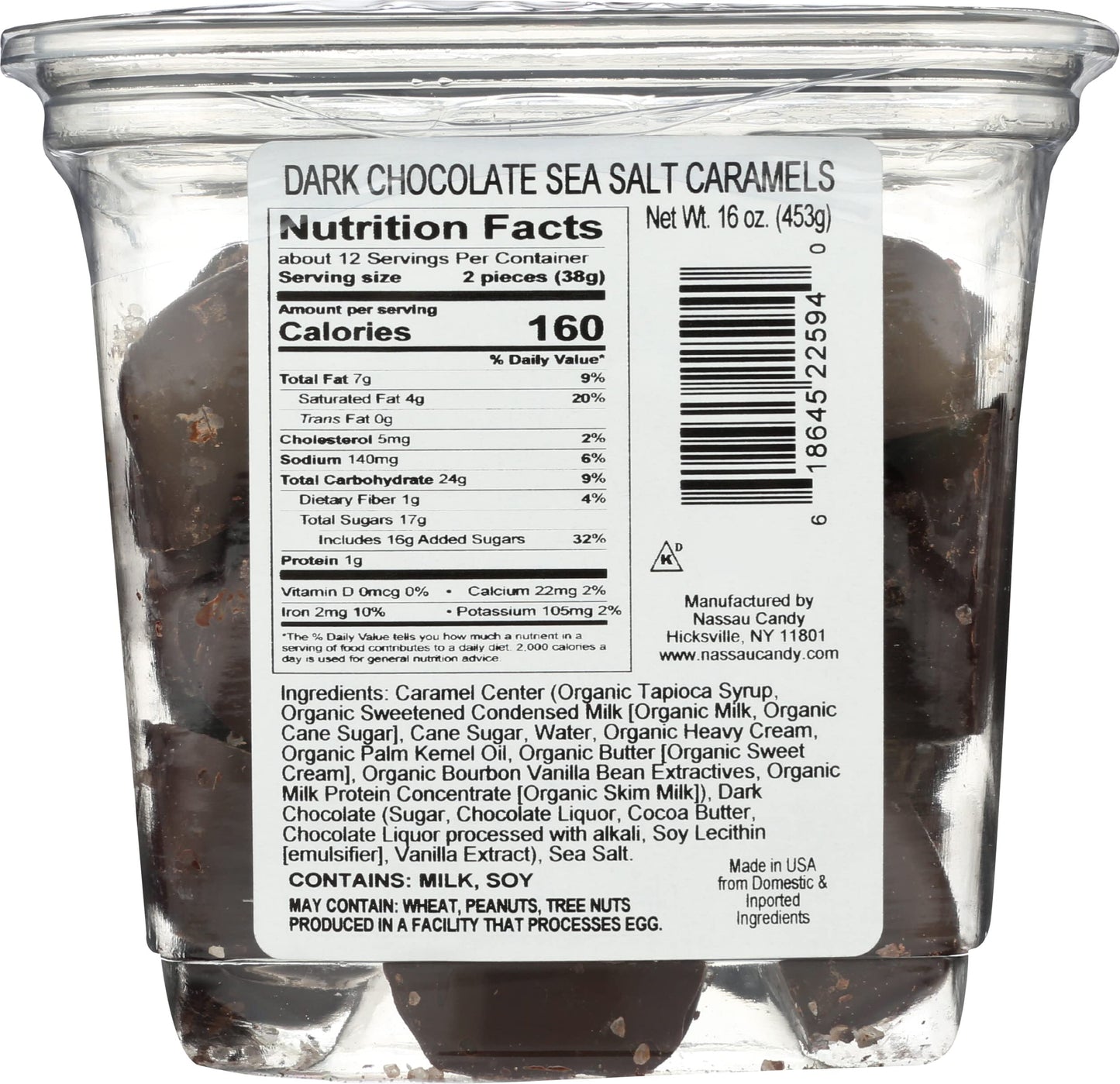 Nassau Candy, Candy Dark Chocolate Sea Salt Caramels, 16 Ounce