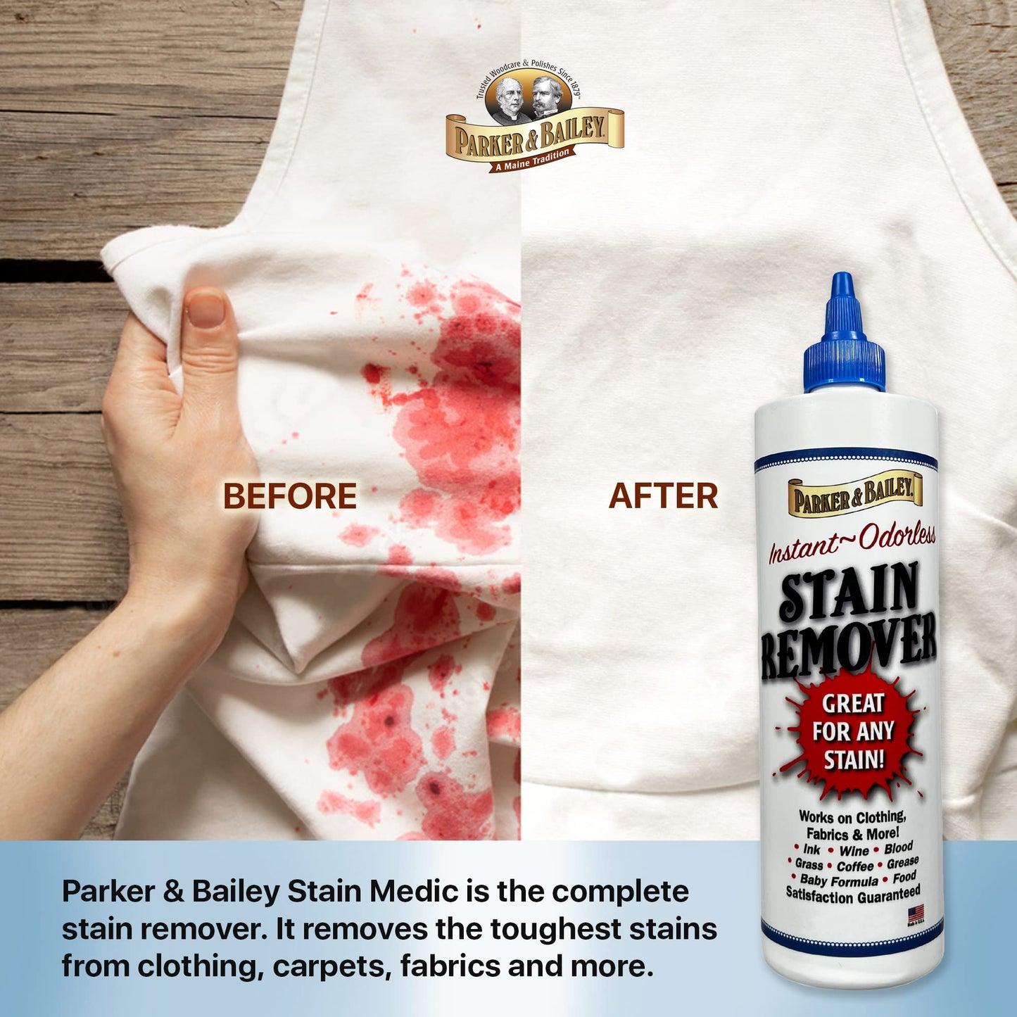 Parker & Bailey Liquid Stain Remover - Instant Stain Removal on Laundry Clothing Fabric Ink Grease Blood Grass Coffee Wine Food Carpet Upholstery Spot