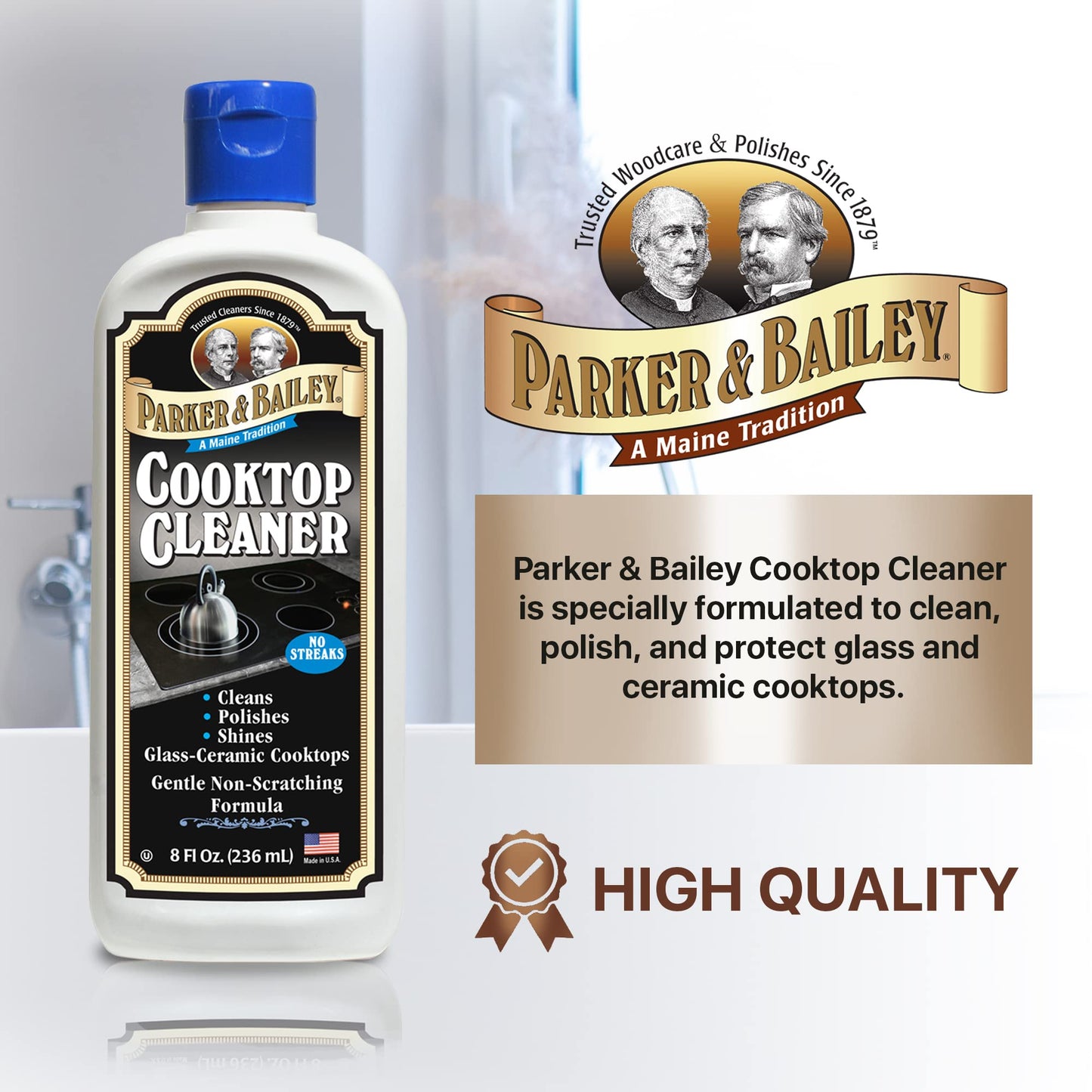 Parker & Bailey Cooktop Cleaner - Non-Scratch Formula for Glass and Ceramic Stovetops, Removes Grease and Residue, Restores Shine, 8 oz