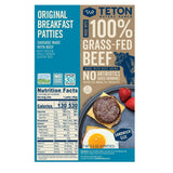 Teton Waters Ranch Breakfast Sausage Patties, 100% Grass-Fed Beef, Fully Cooked, Frozen Beef Breakfast Patties, No Sugar, No Nitrates or Nitrates