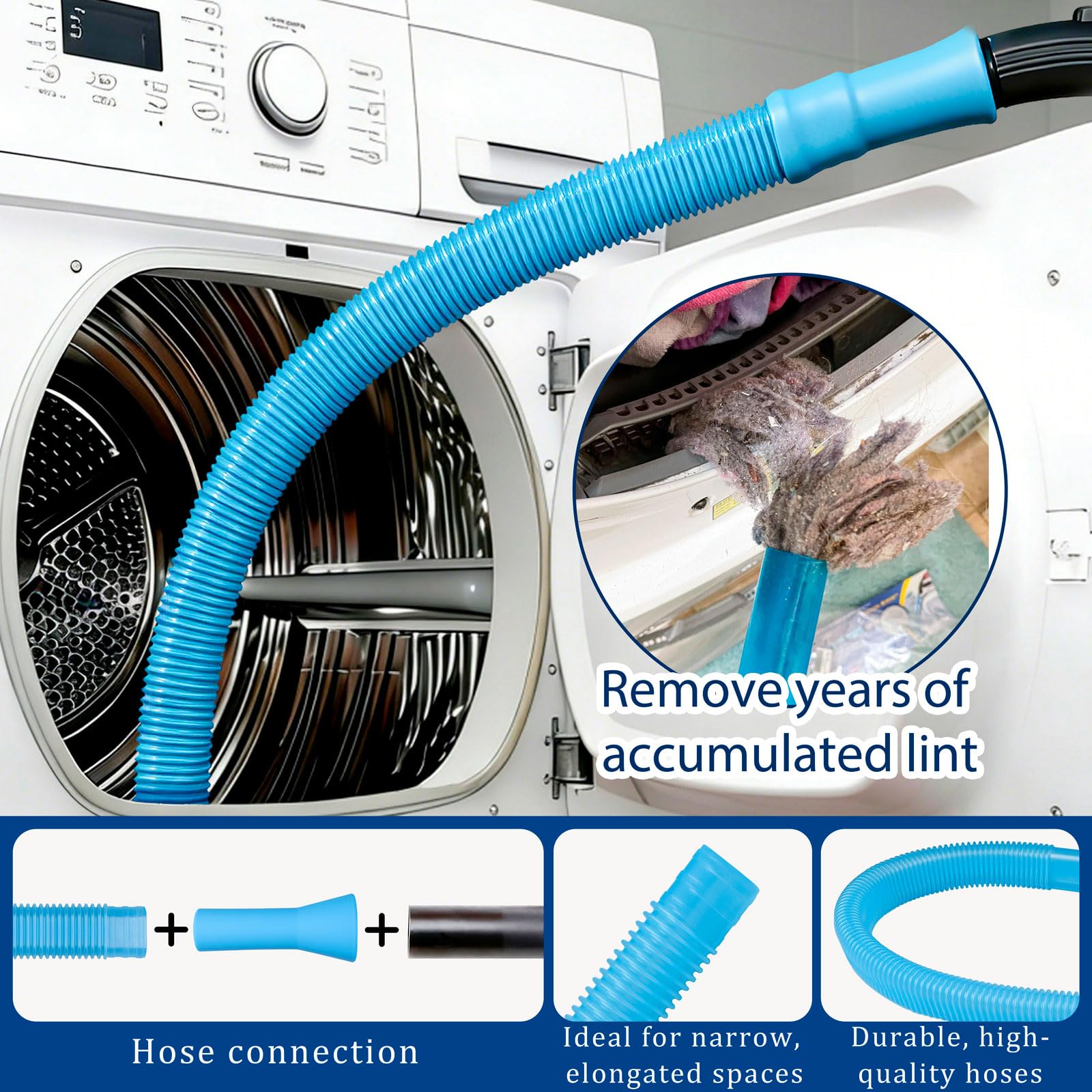 Dryer Vent Cleaner Kit,4 Pieces Dryer Lint Cleaner Vacuum Attachment & Brush Tool-Dryer Vent Cleaning Kit for Front Load,Dryer Lint Trap Cleaner