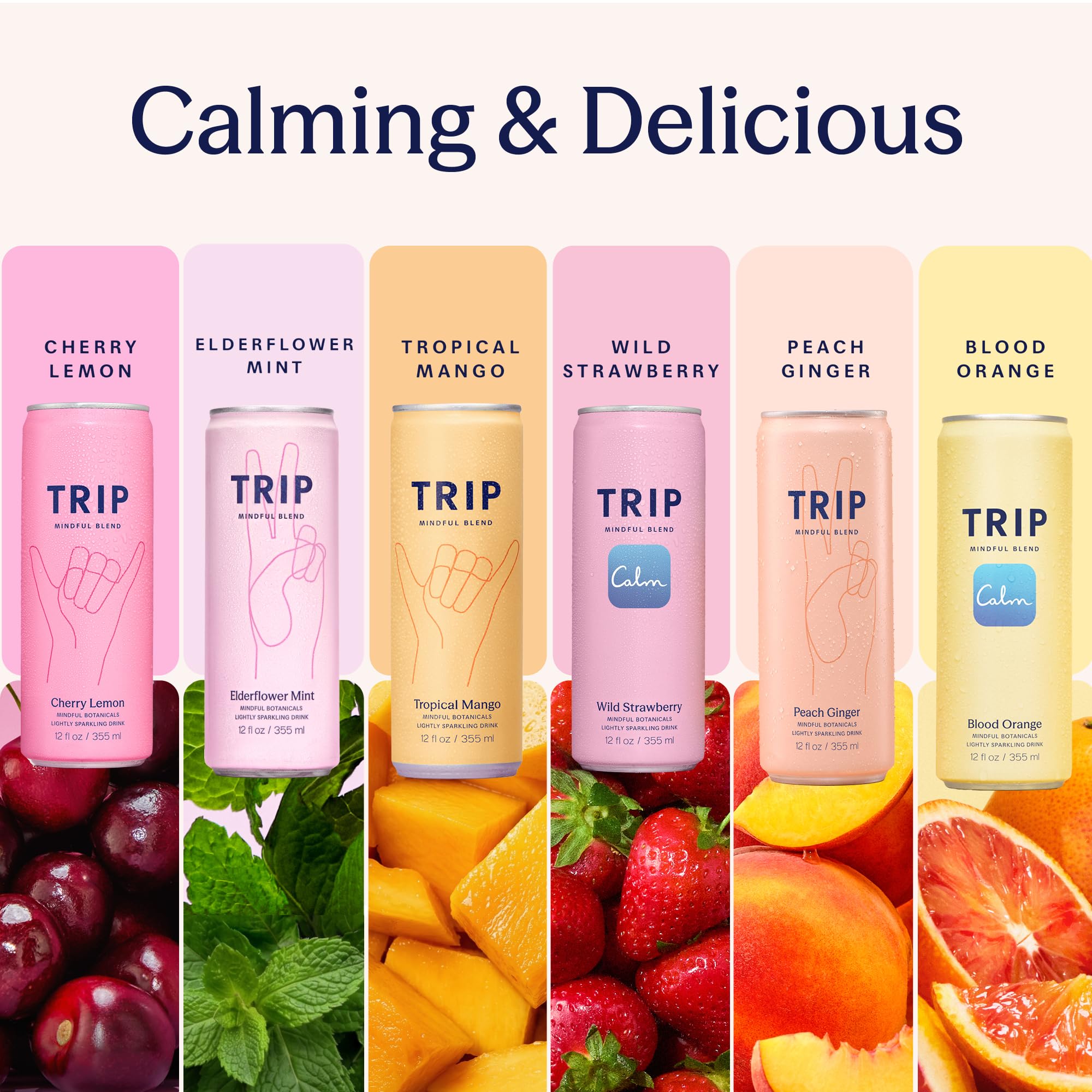TRIP Lightly Sparkling Adaptogen Seltzer, Non-Alcoholic Mocktail with Magnesium, Ashwagandha, Lions Mane & L Theanine, No Added Sugar, Vegan, Party