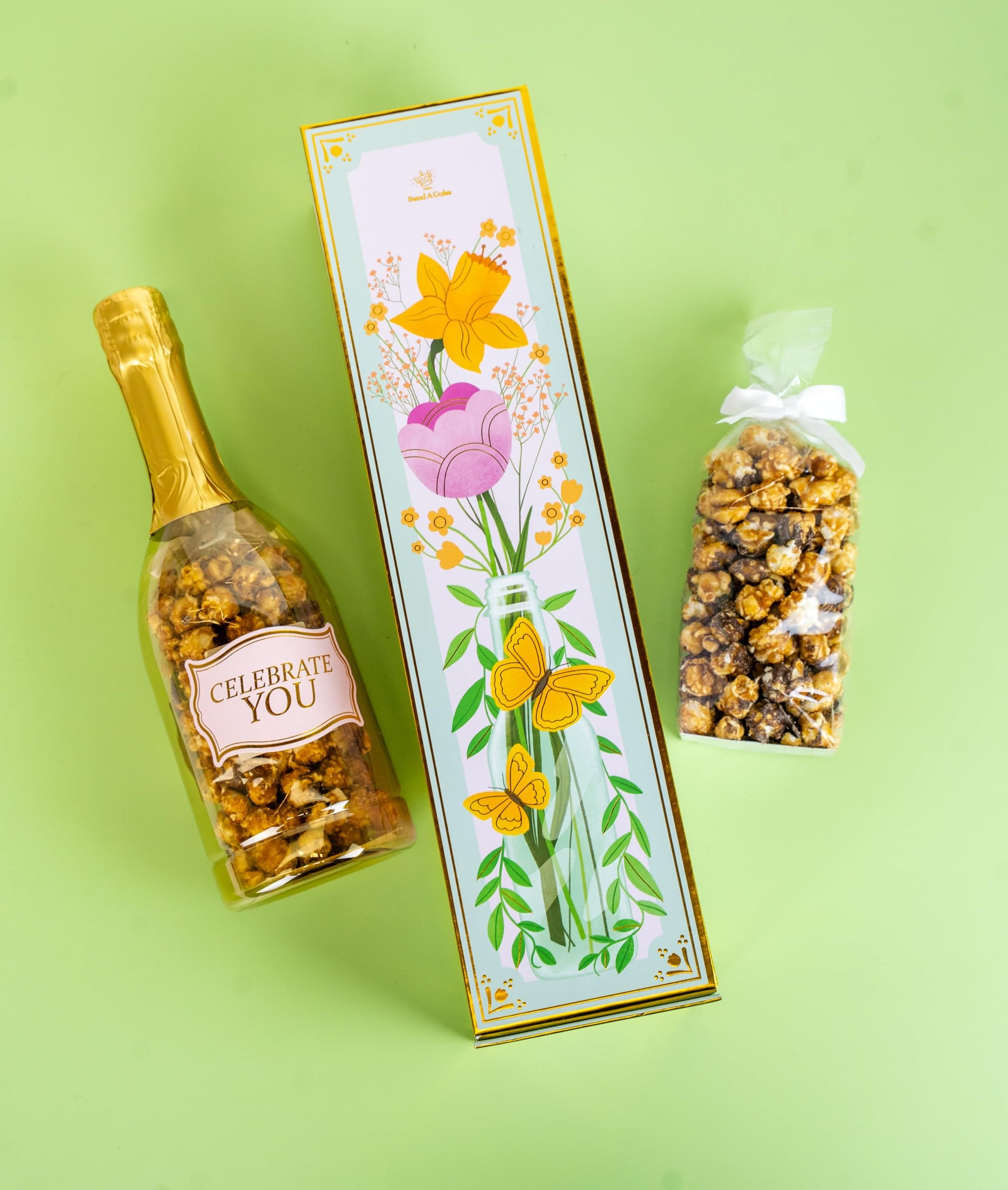 Birthday Floral Bubble Box with Chocolate Popcorn by Send A Cake, Ready to Gift, No Assembly Required - Unique Happy Birthday Gift for Women, Men