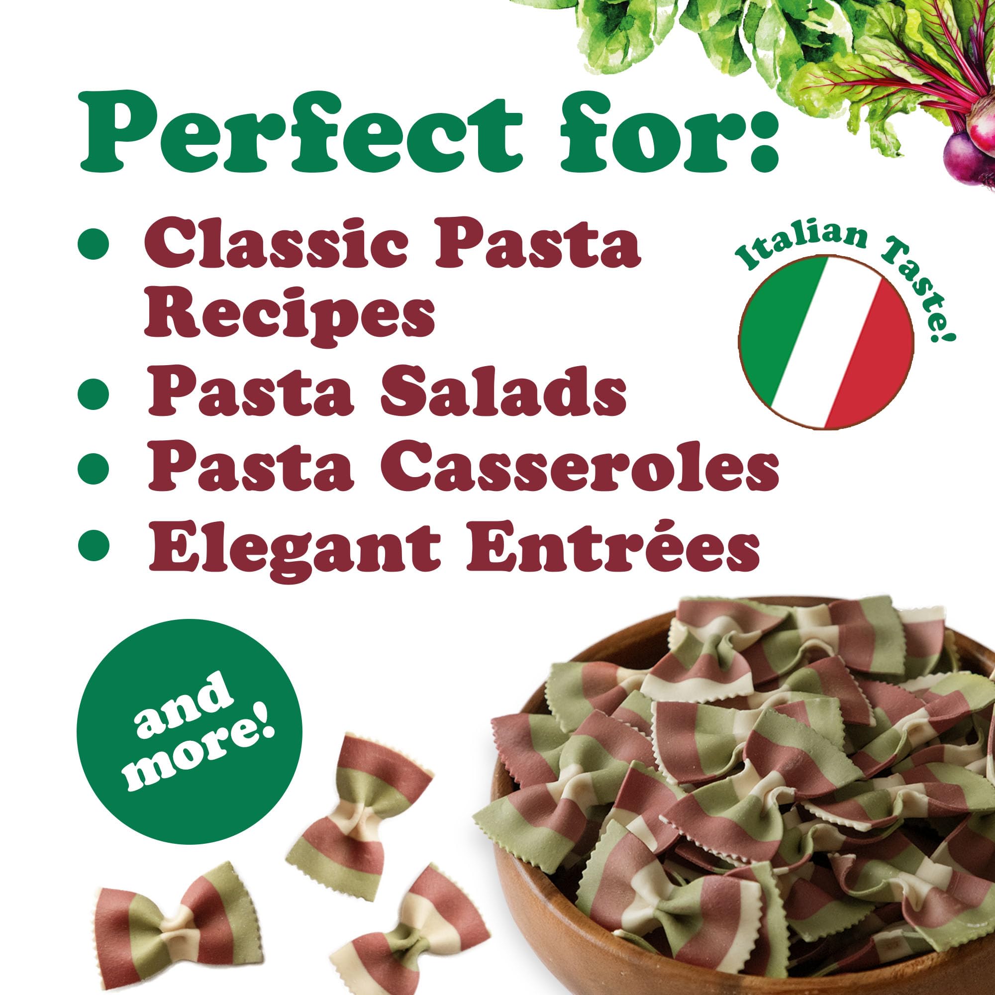 Food to Live Organic Striped Farfalle Pasta, 8.8 oz (Pack of 6) - Italian Artisan Tri-Color Bow-Tie Pasta. Made with Semolina, Beet and Spinach.