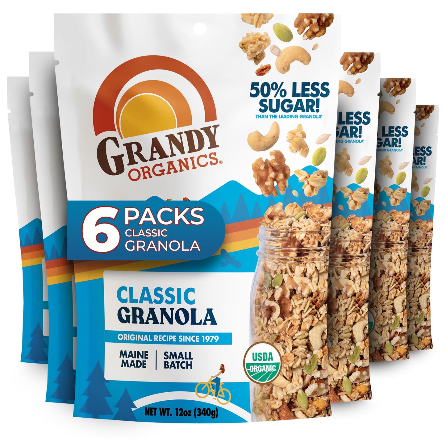 Grandy Organics Classic Granola - Certified Organic & Low Sugar Granola - 8g Protein - Non GMO & Dairy Free - Oats, Pumpkin Seeds, Cashews & Walnuts
