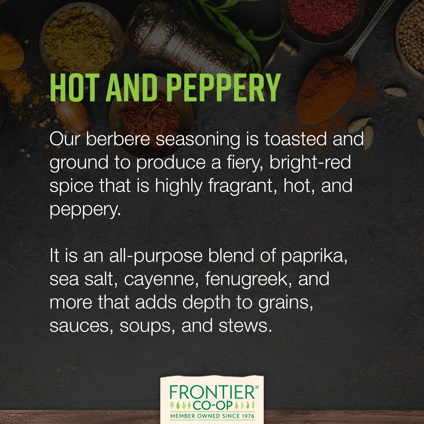 Frontier Co-op Berbere Seasoning, 1lb Bulk Bag, Organic & Natural Berbere Spice Blend - Premium Spicy Seasoning for Ethiopian Food & More, Kosher