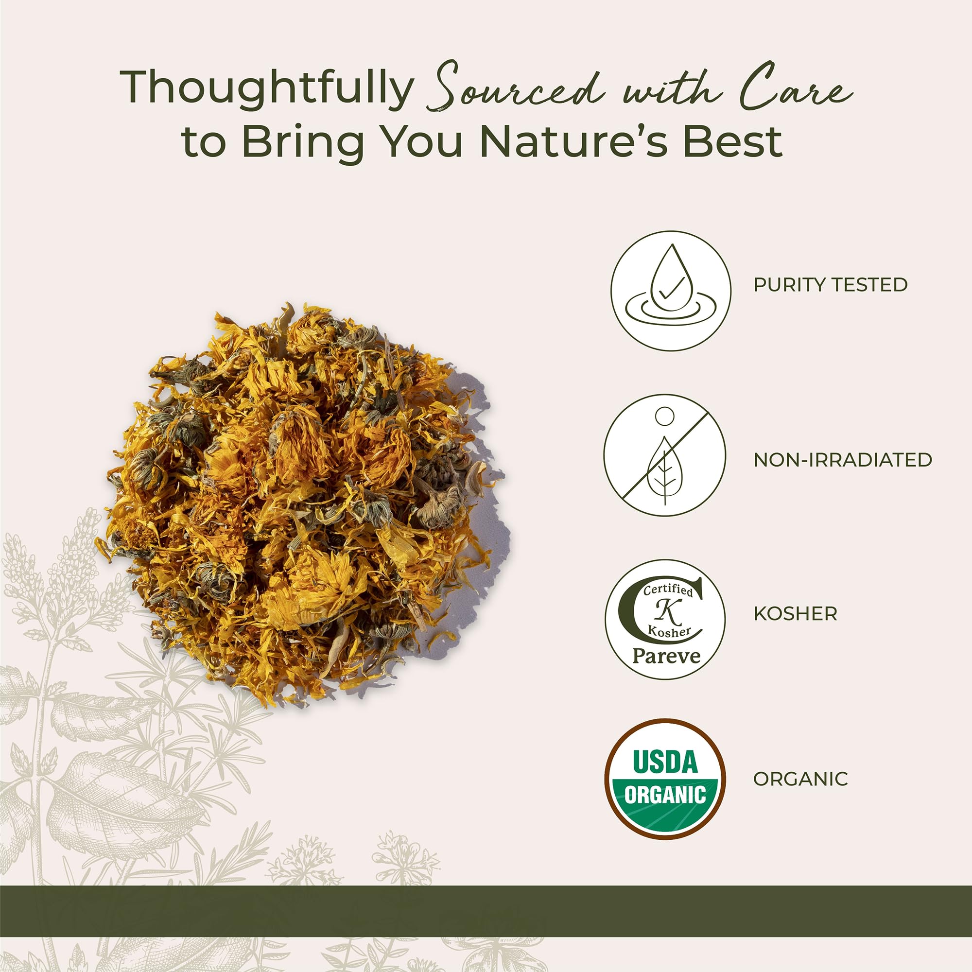 Starwest Botanicals Organic Dried Calendula Flowers - Natural Loose Leaf Herb for Tea & Culinary Use, Herbal Calendula Petals, Caffeine Free