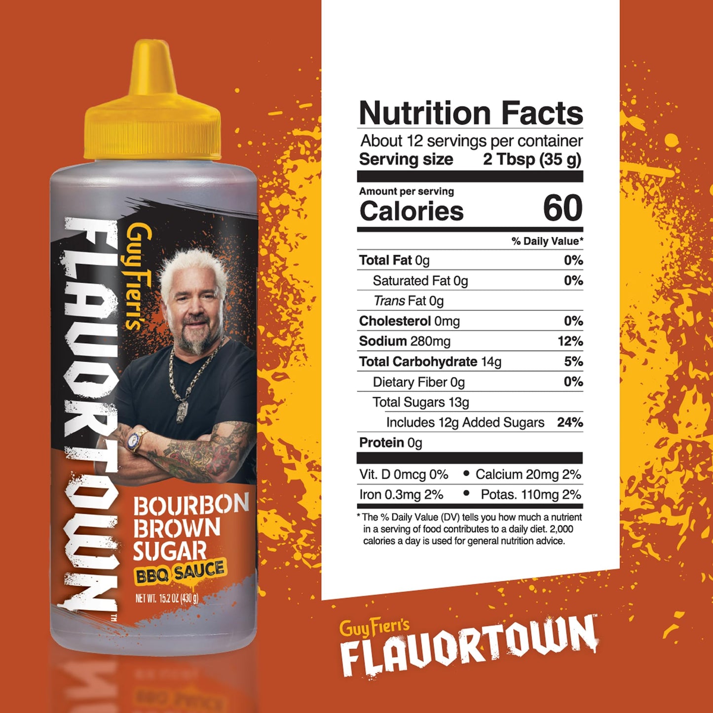 Guy Fieri's Flavortown Bourbon Brown Sugar BBQ Sauce - Sweet & Smoky Barbecue Sauce, Use for Chicken Wings, Ribs, Burgers, & More - 15.2 Ounce Bottle