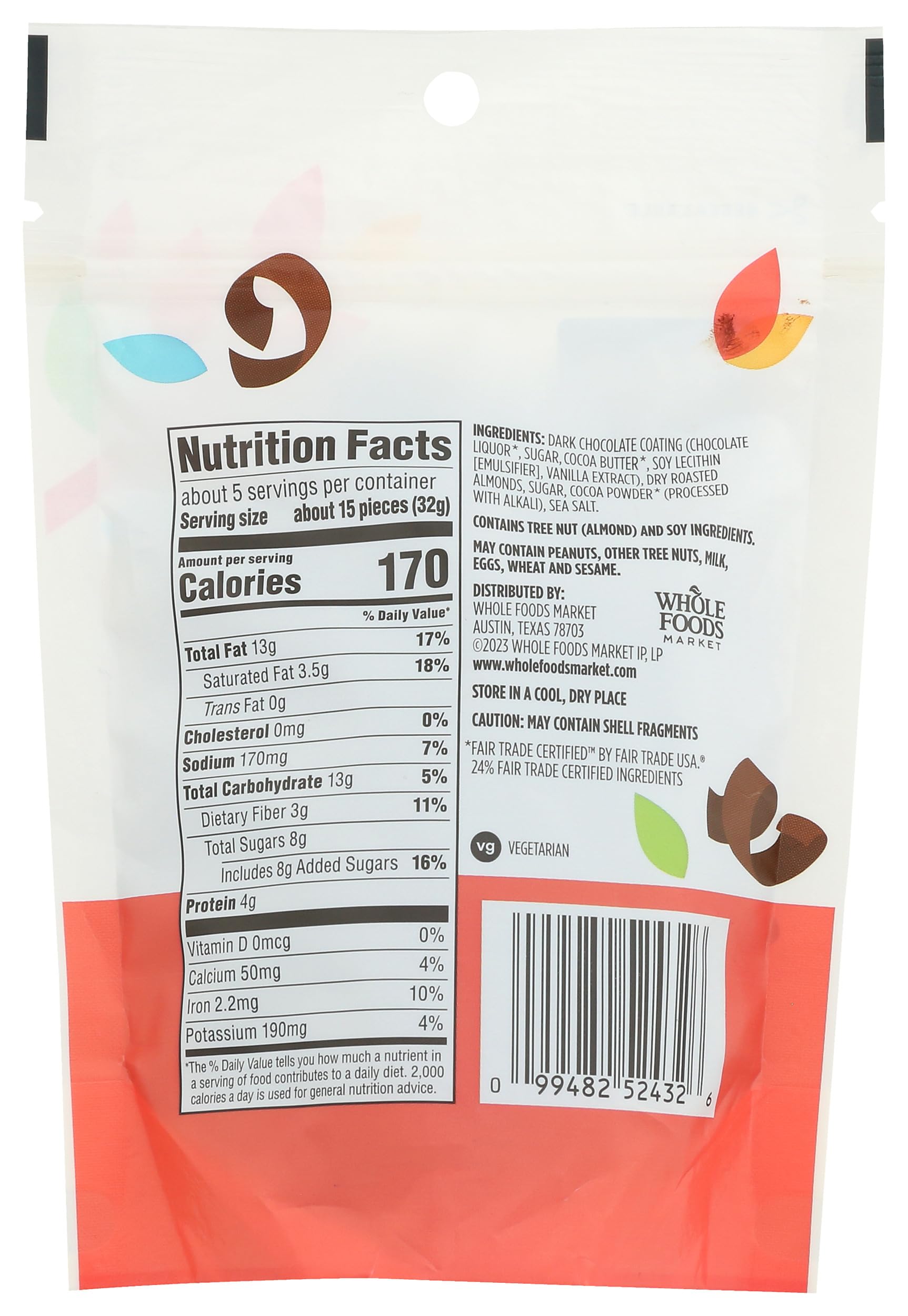 365 by Whole Foods Market, Dark Chocolate Covered Almonds, 6 Ounce