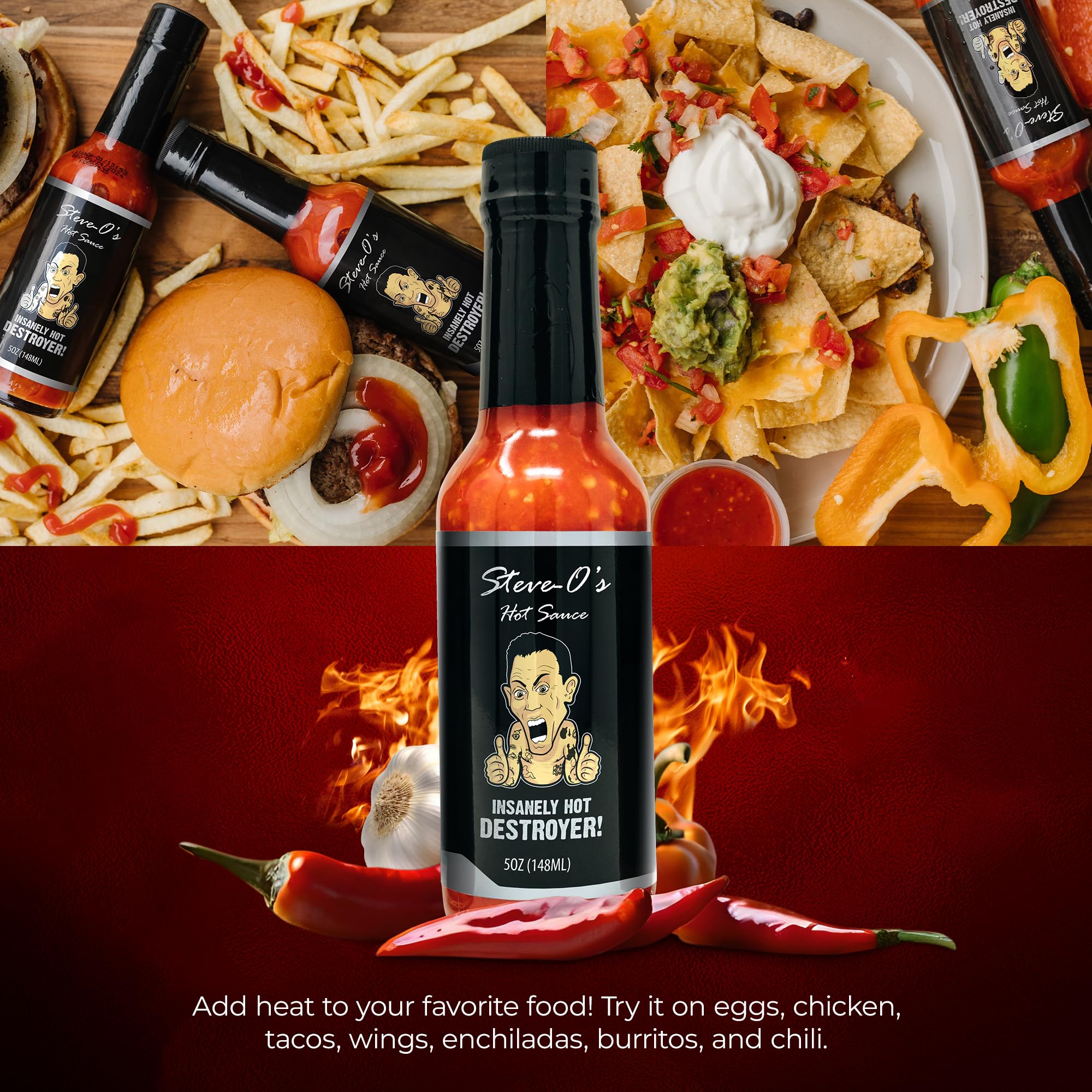 Steve-O's Destroyer Hot Sauce | Extreme Heat with Garlic, Scorpion, Naga Jolokia & Carolina Reaper Peppers | Spicy Sauce for Tacos, BBQ, Potatoes