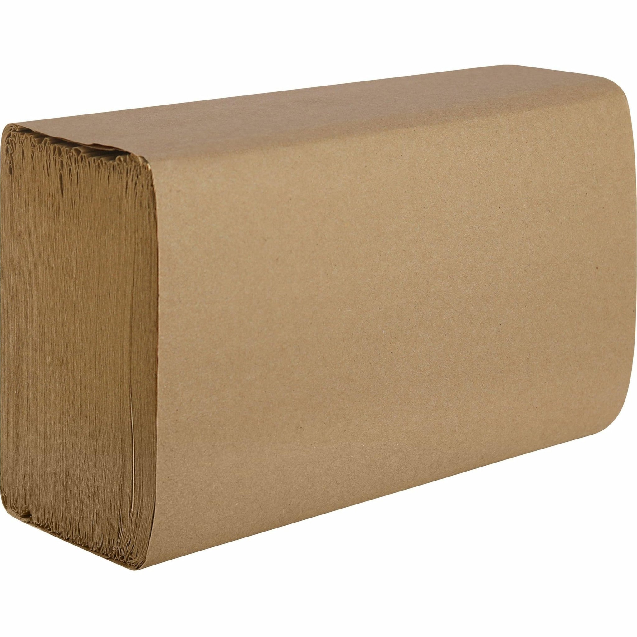 Genuine Joe Singlefold Paper Towels, 10.25" x 9.1", 1-Ply, Kraft, 250/Pack, 16 Count