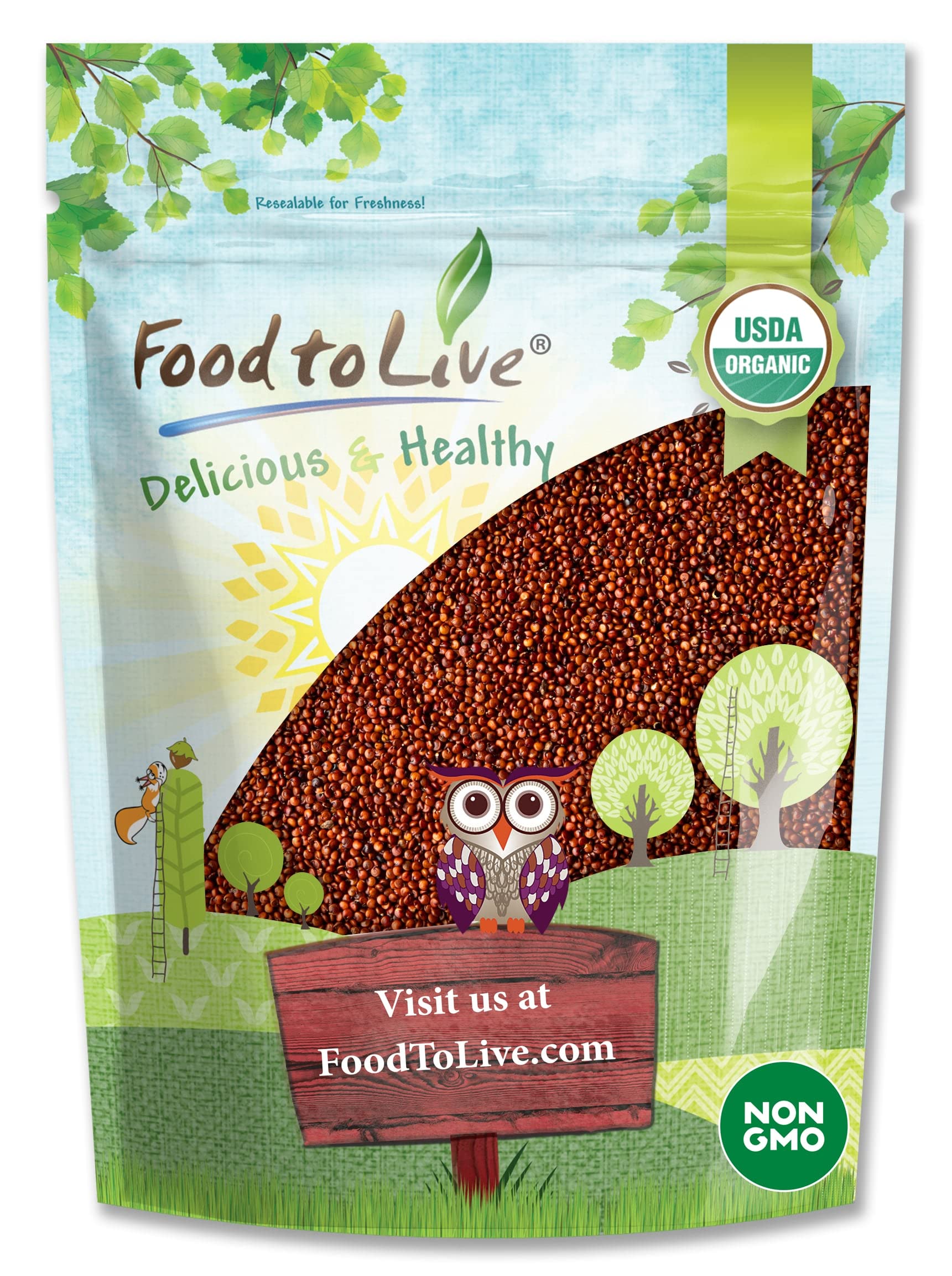 Food to Live Organic Red Quinoa, 5 Pounds - Non-GMO, Whole Grain, Kosher, Vegan, Sirtfood, Bulk. Quick-Cooking Grain. Great Replacement for Rice and Pasta.