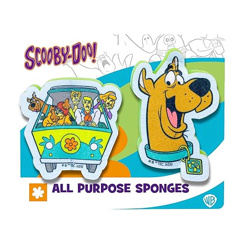 Spoontiques Scooby Doo Premium Sponge Set - 2-Pack Multi-Purpose Cleaning Sponges - Dual-Sided Non-Scratch Scrub & Absorbent Wipe - Durable, Reusable