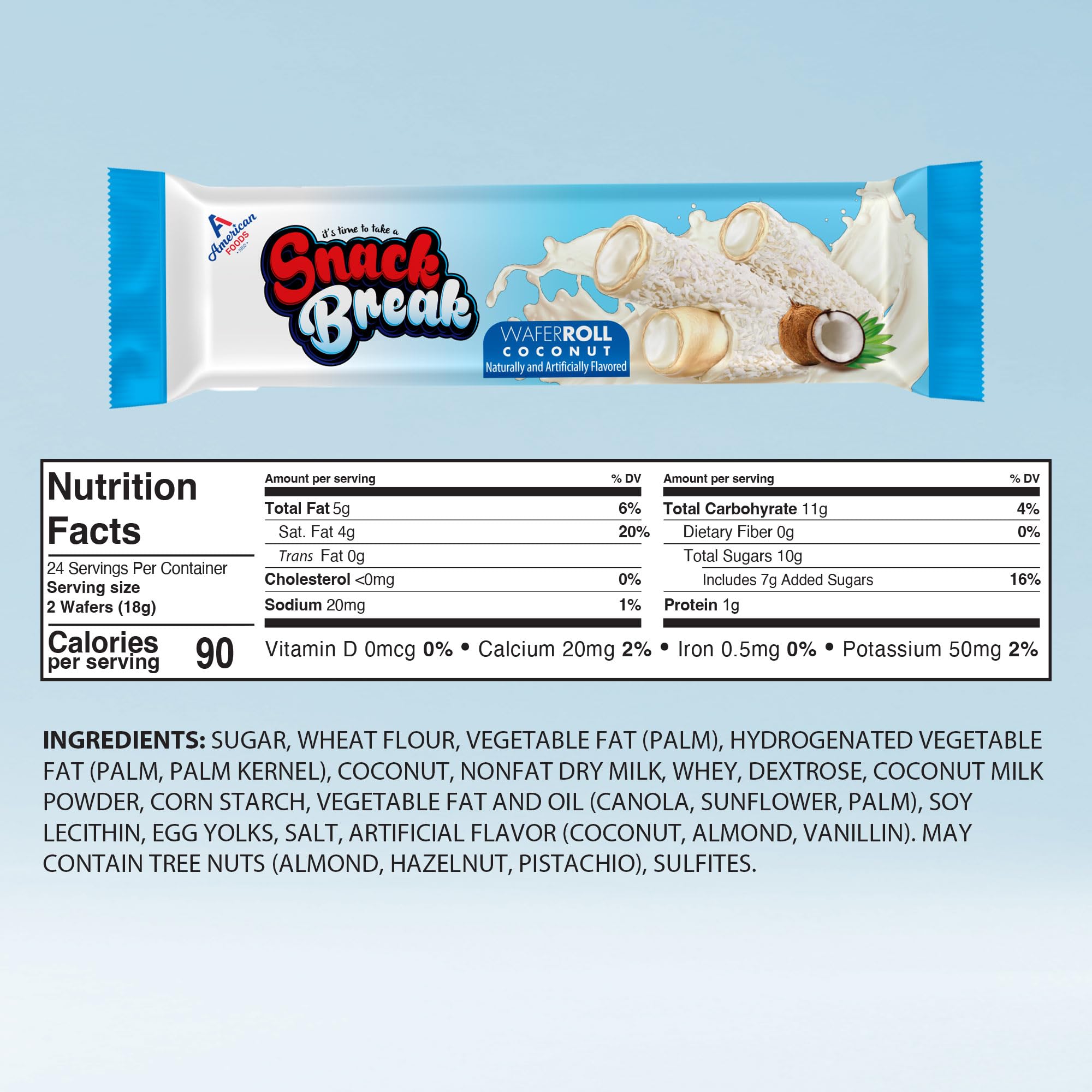 Snack Break Coconut Wafer Rolls, Crispy Rolled Wafer Cookies with Coconut Coating, Individually Wrapped On-the-Go Snack, 24 Count (Pack of 3)